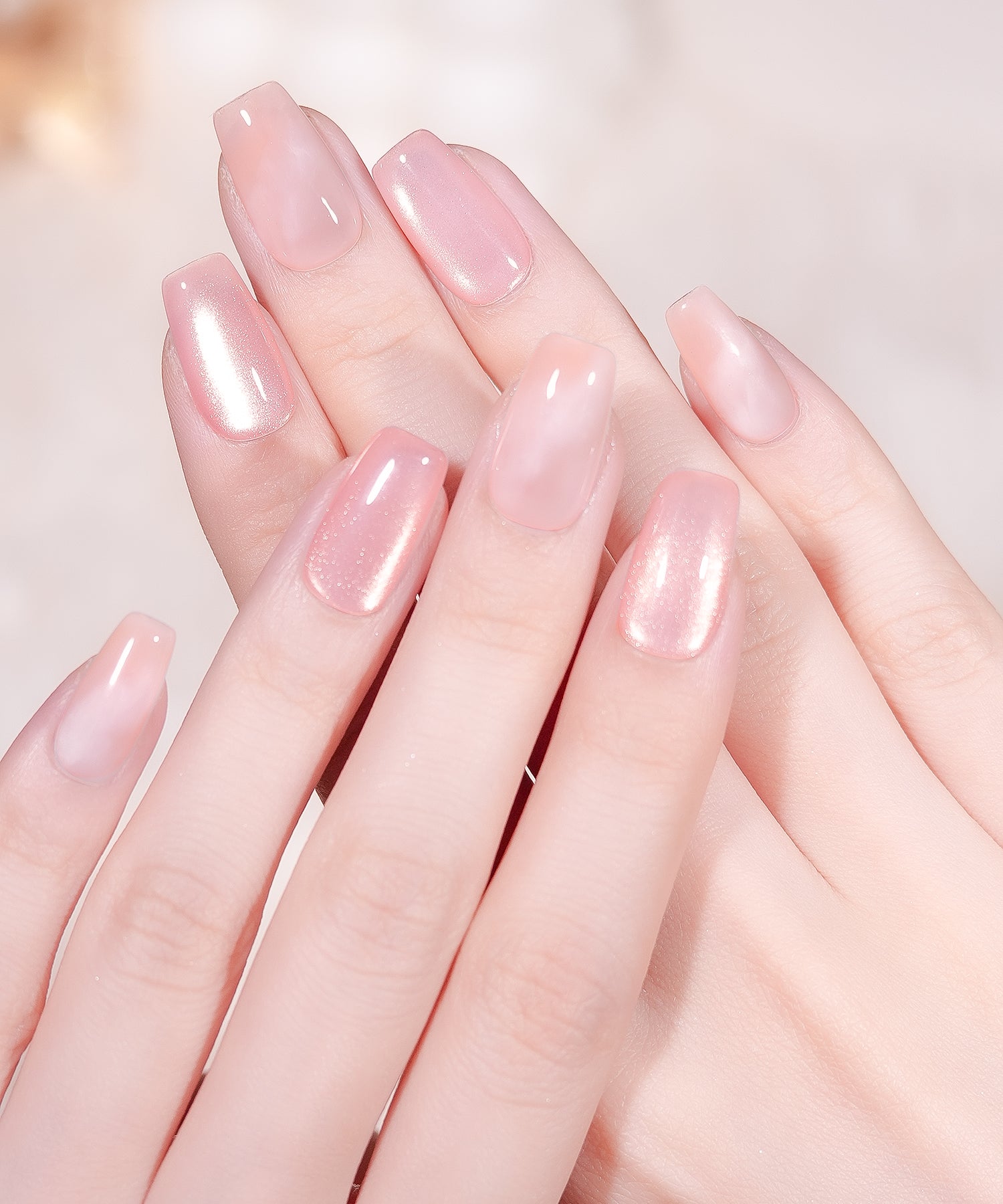 【当日発送】水光ネイルピンクアイボリーマグネットニュアンスタイダイスクエアネイルチップ