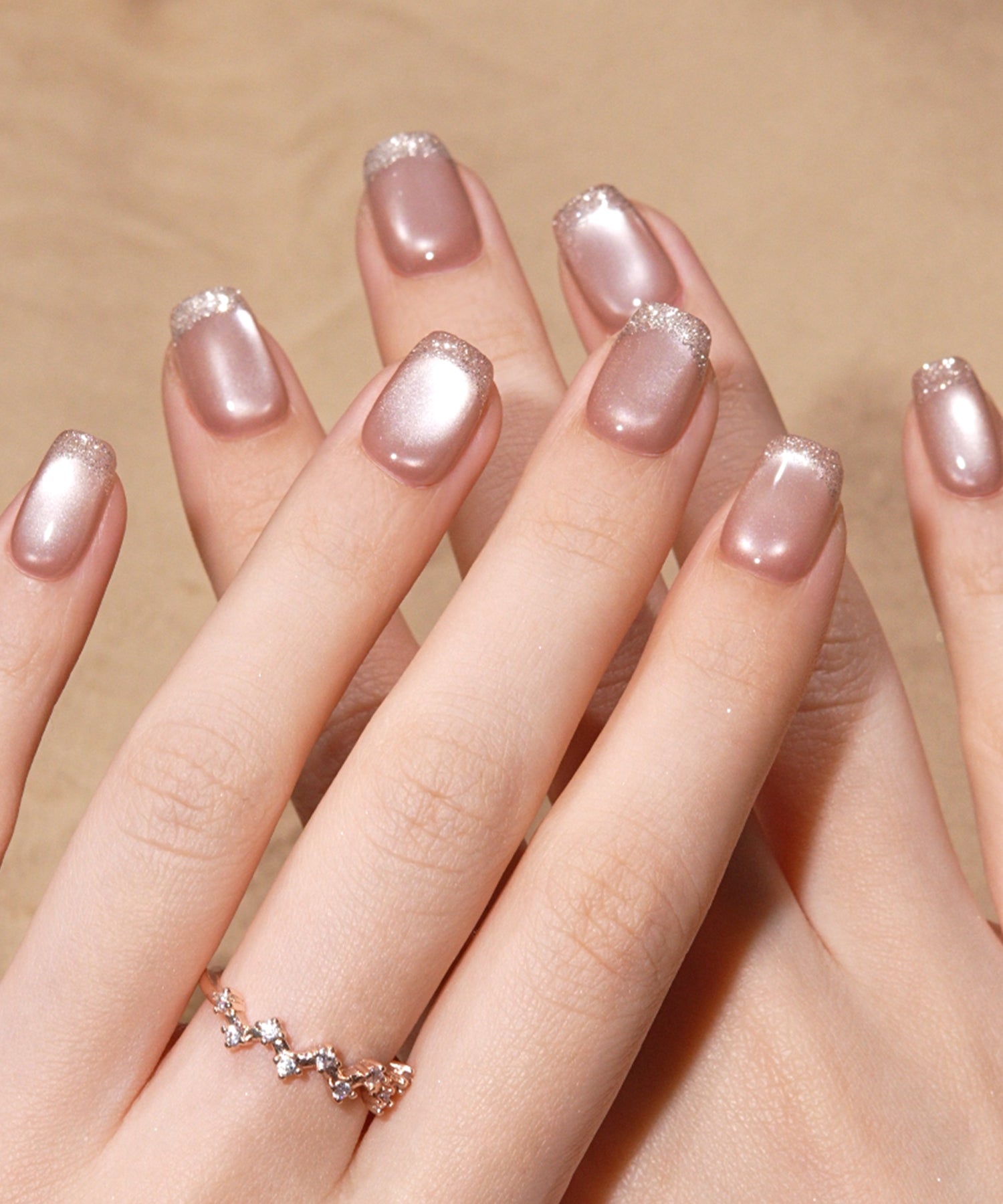 【当日発送】水光ネイルピンクマグネットワンカラーフレンチラメスクエアネイルチップ