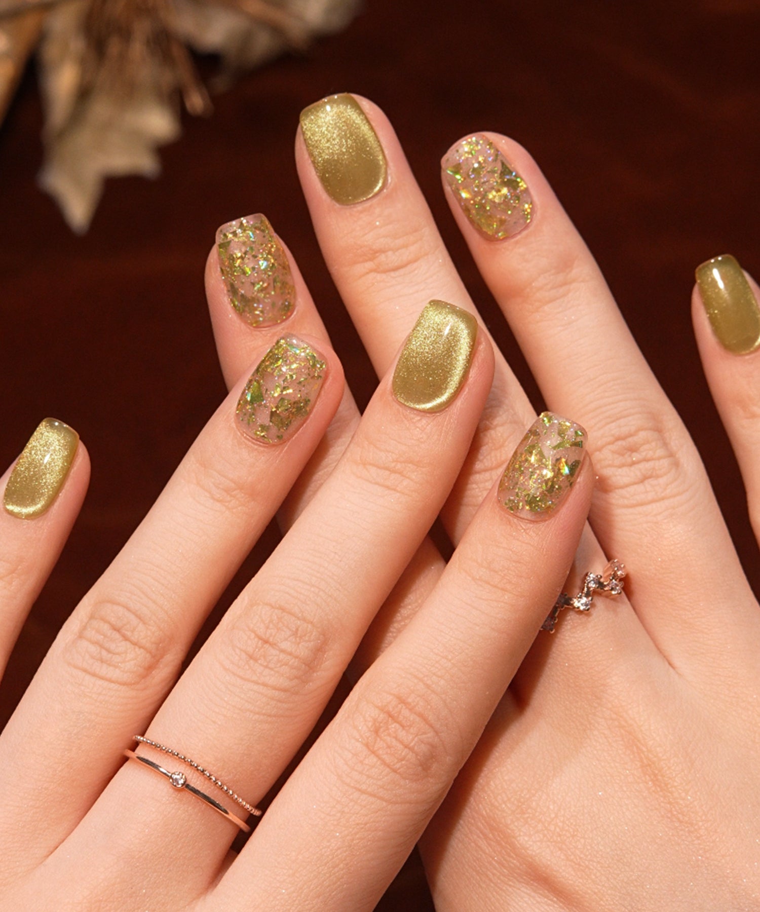 【当日発送】水光ネイルイエローマグネットグリッタースクエアネイルチップ