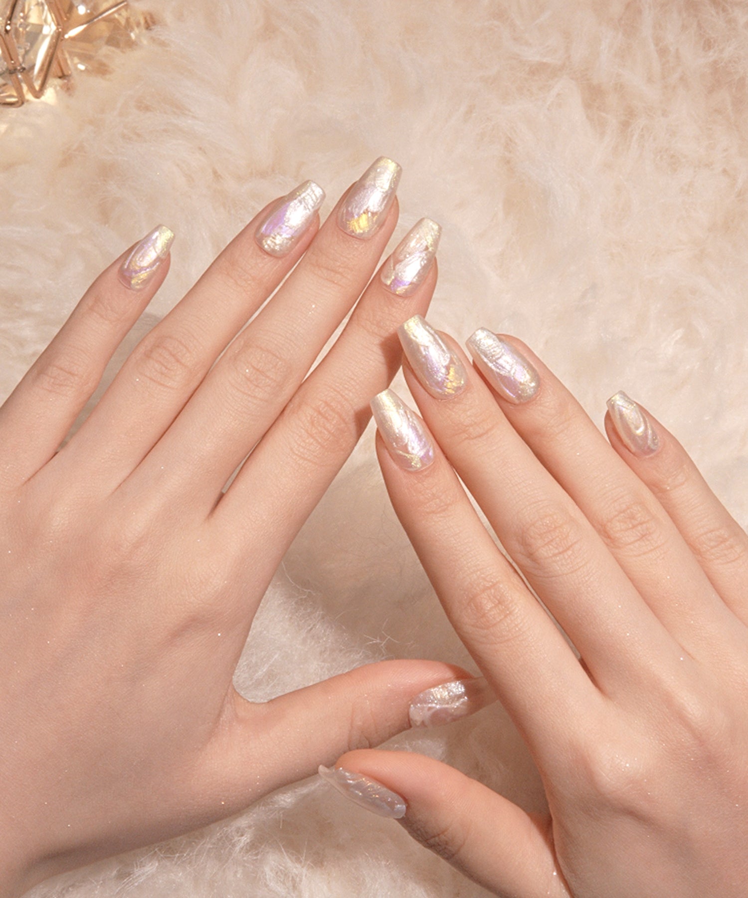 【当日発送】水光ネイルミルキーホワイトベースオーロラペイントバレリーナネイルチップ