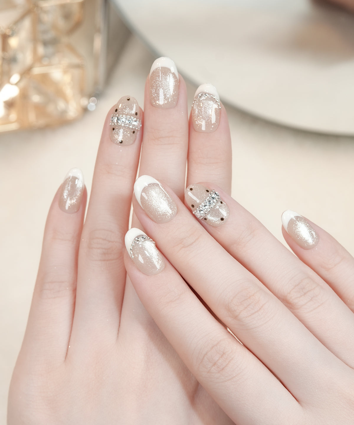 【COMING SOON】水光ネイルシアーピンクマグネットキルティングスタッズバレリーナネイルチップ