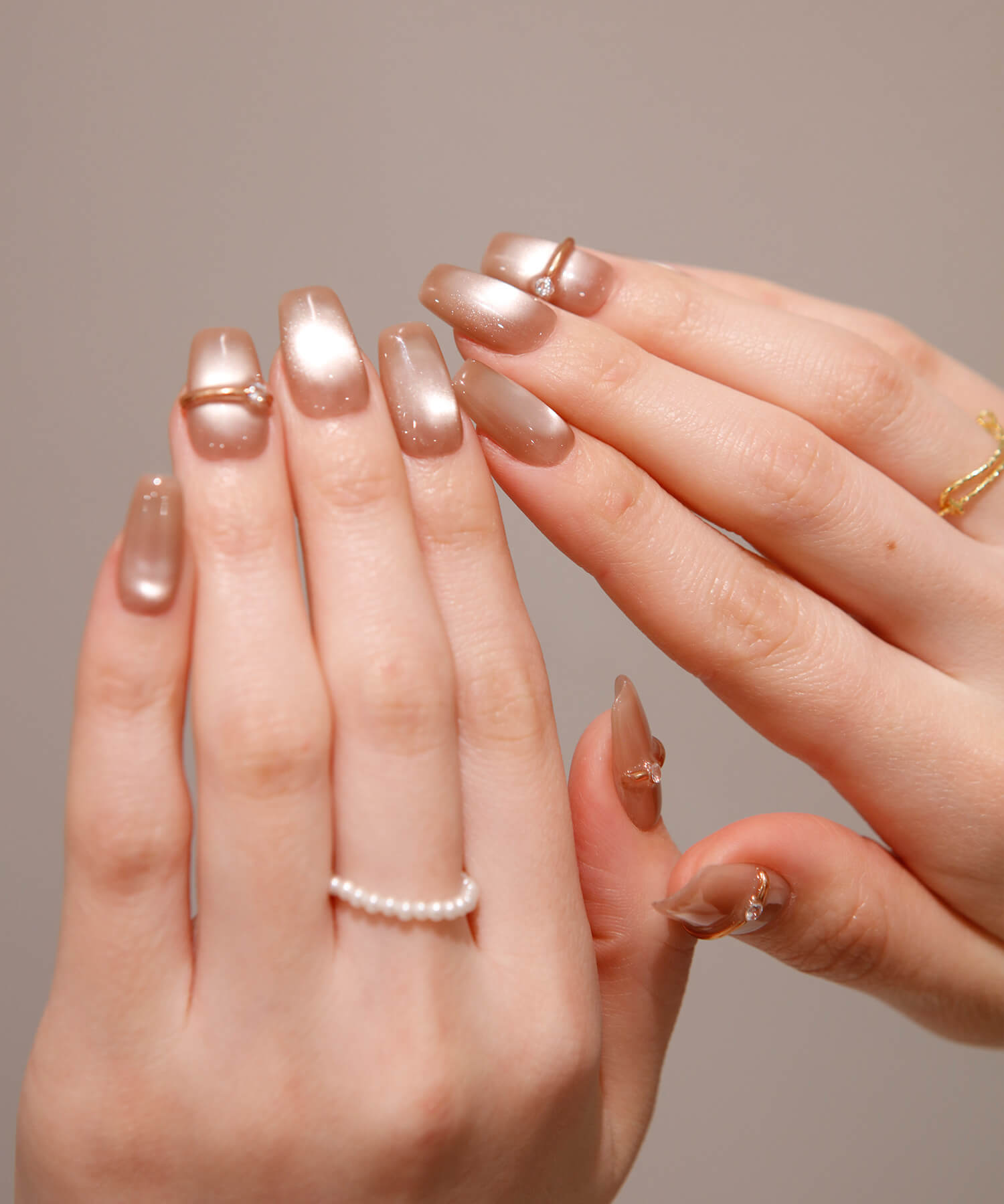 【当日発送】水光ネイルリングネイルシアーコーラルピンクマグネットスクエアネイルチップ