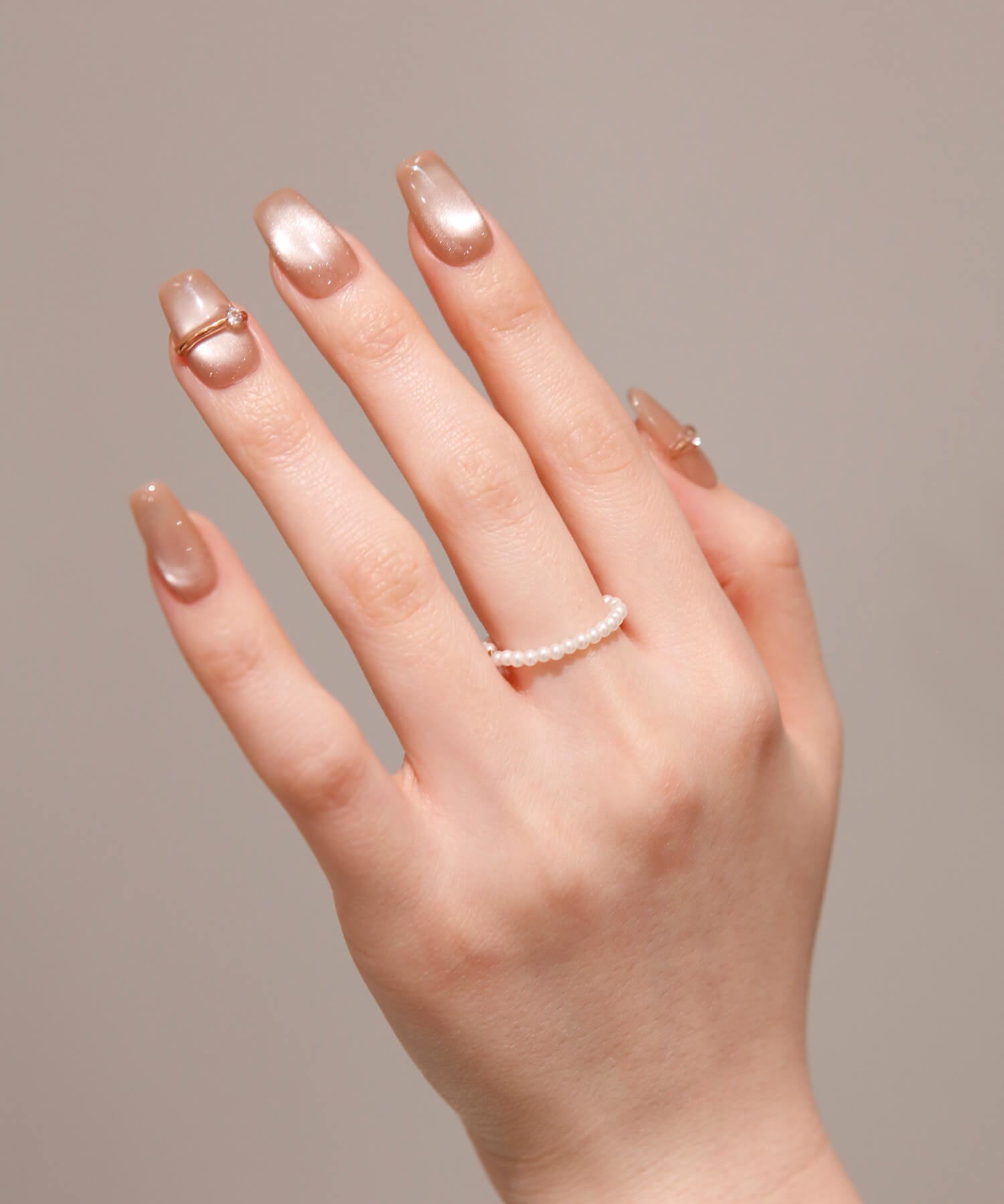 【当日発送】水光ネイルリングネイルシアーコーラルピンクマグネットスクエアネイルチップ