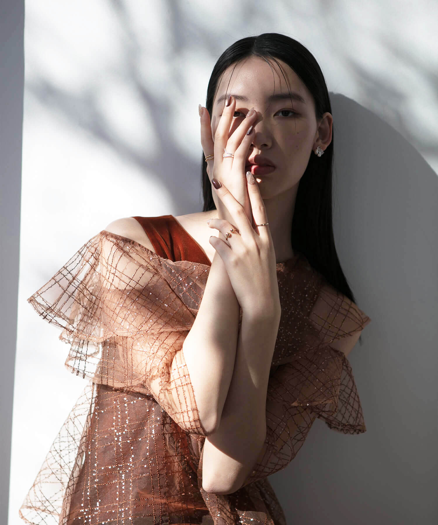 【当日発送】水光ネイルキルティングベージュブラウンマグネットオーバルネイルチップ