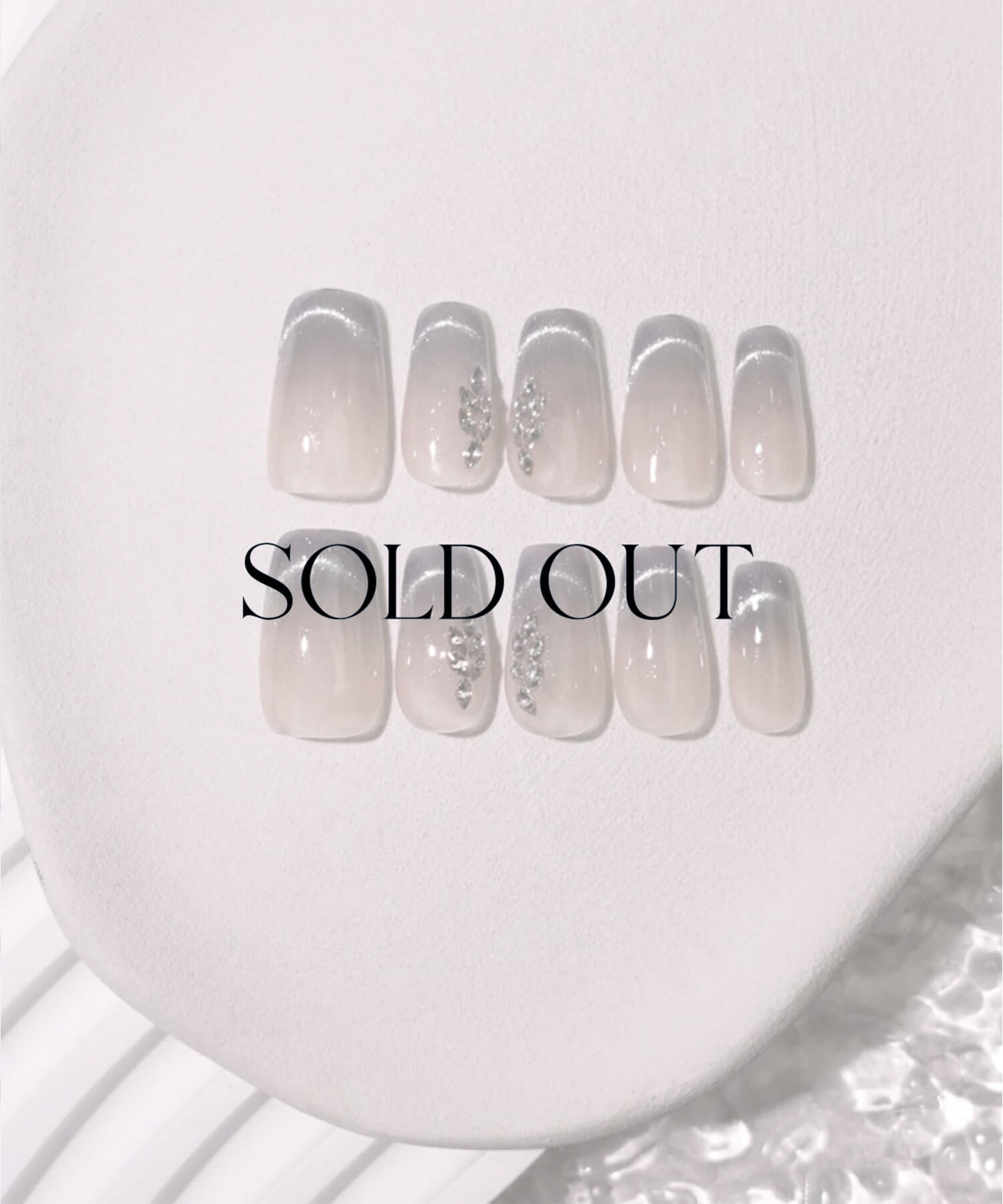 SOLD OUT】3D水光ネイルブルーフレンチストーンネイルチップ 