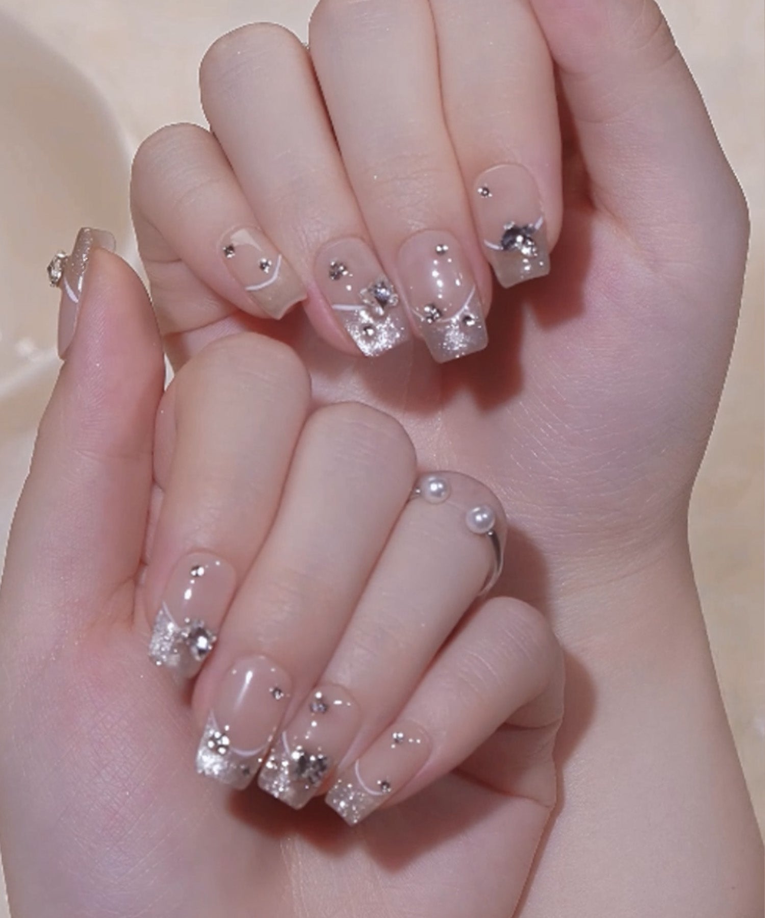 【当日発送】水光ネイルナチュラルフレンチVカットワンホンバレリーナネイルチップ