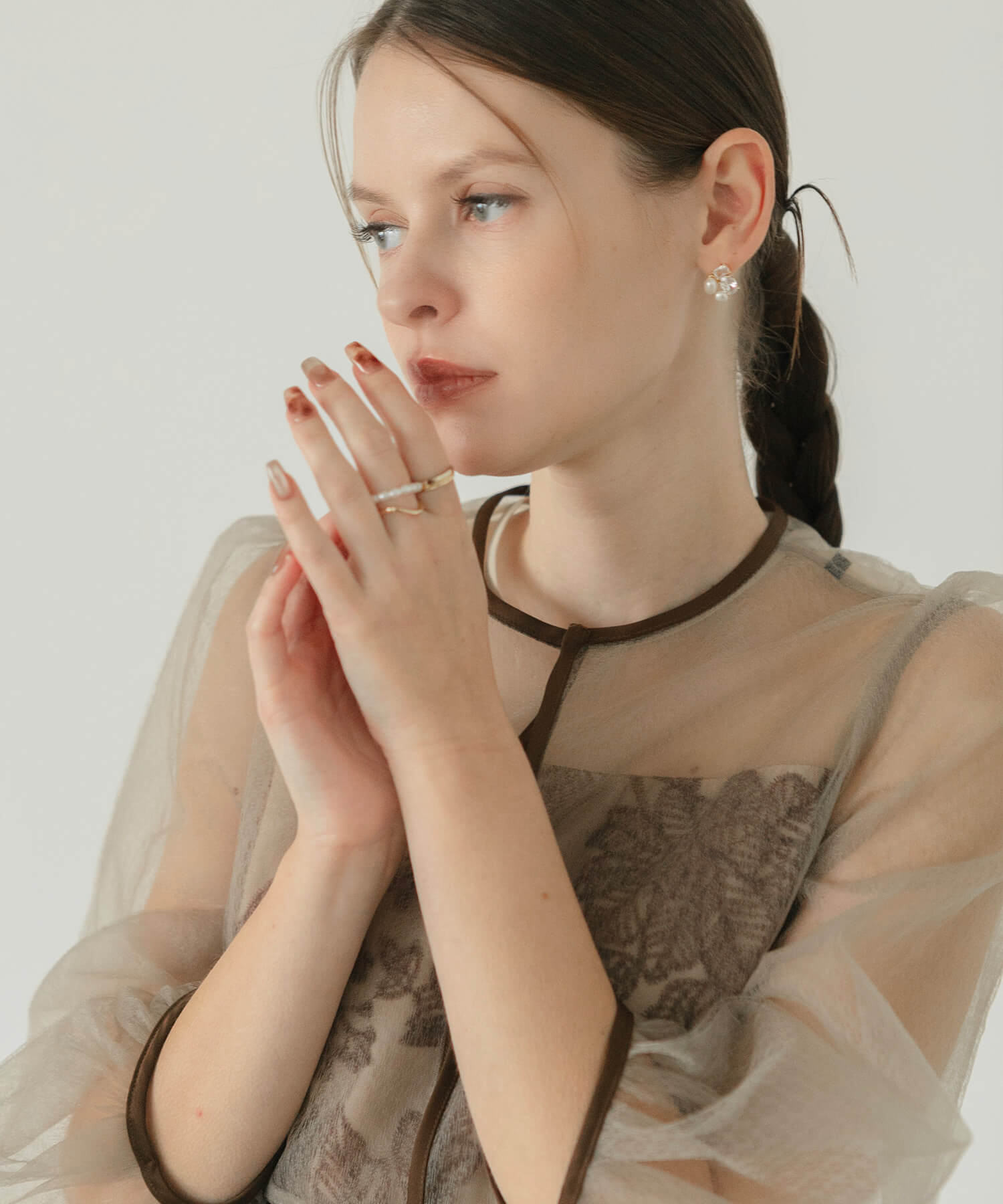 【当日発送】水光ネイルピンクブラウンニュアンスタイダイスクエアネイルチップ