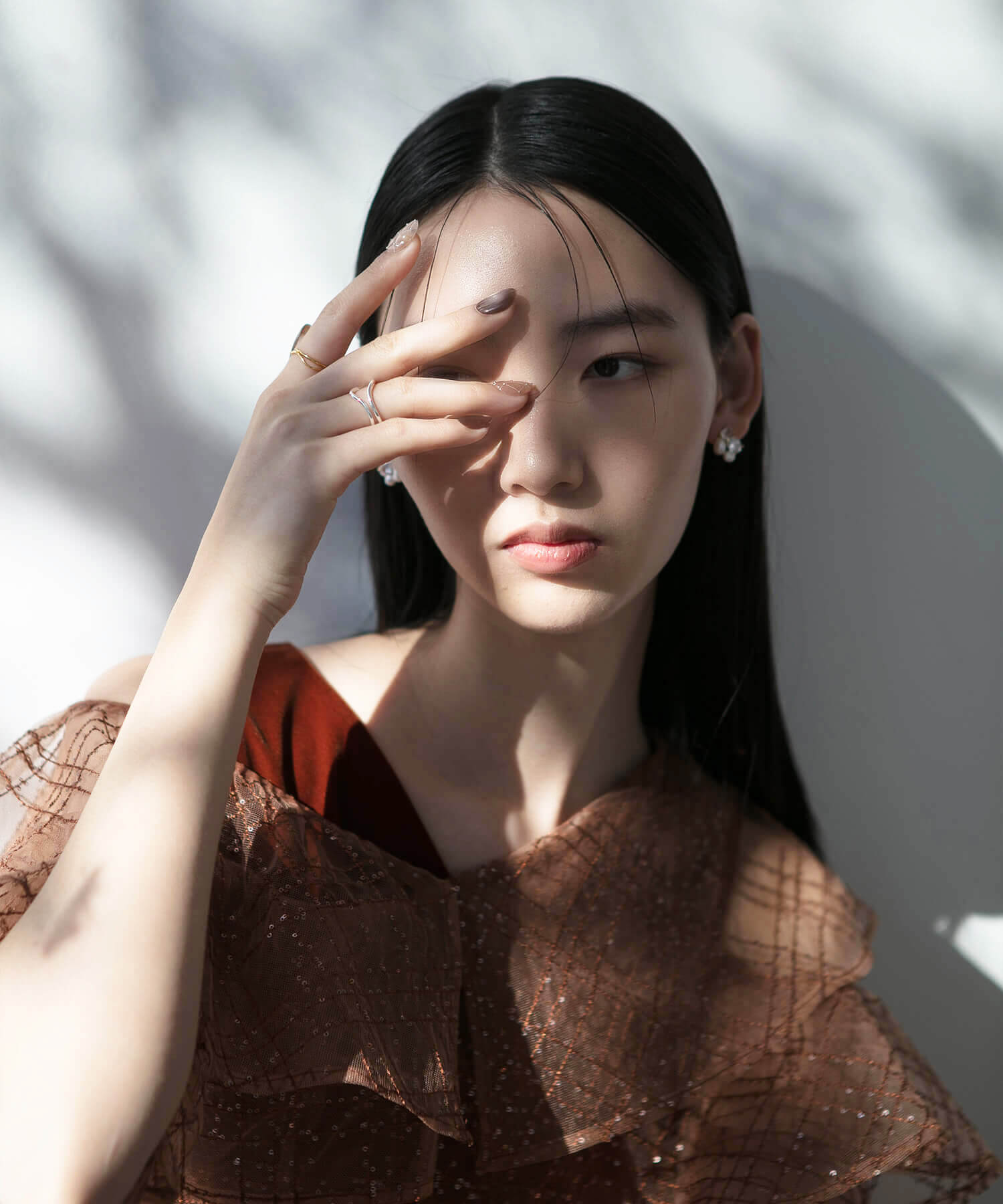 【当日発送】水光ネイルキルティングベージュブラウンマグネットオーバルネイルチップ