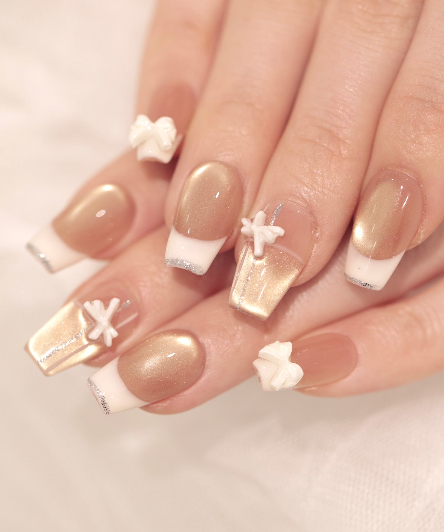 【一部当日発送】水光ネイルピンクホワイトフレンチリボンバレリーナネイルチップ