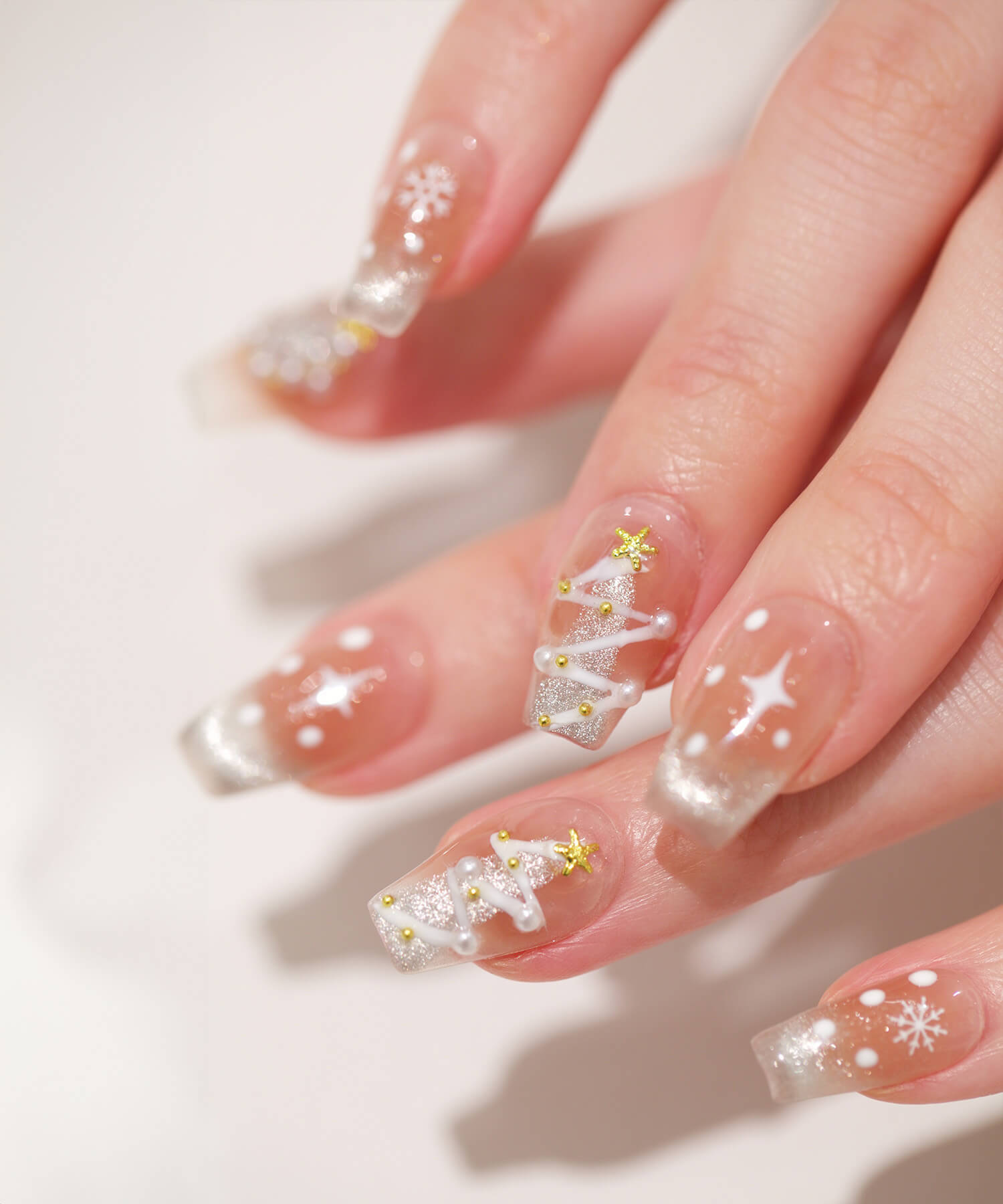 【当日発送】水光ネイルマグネットフレンチツリースノーパールクリスマスバレリーナネイルチップ