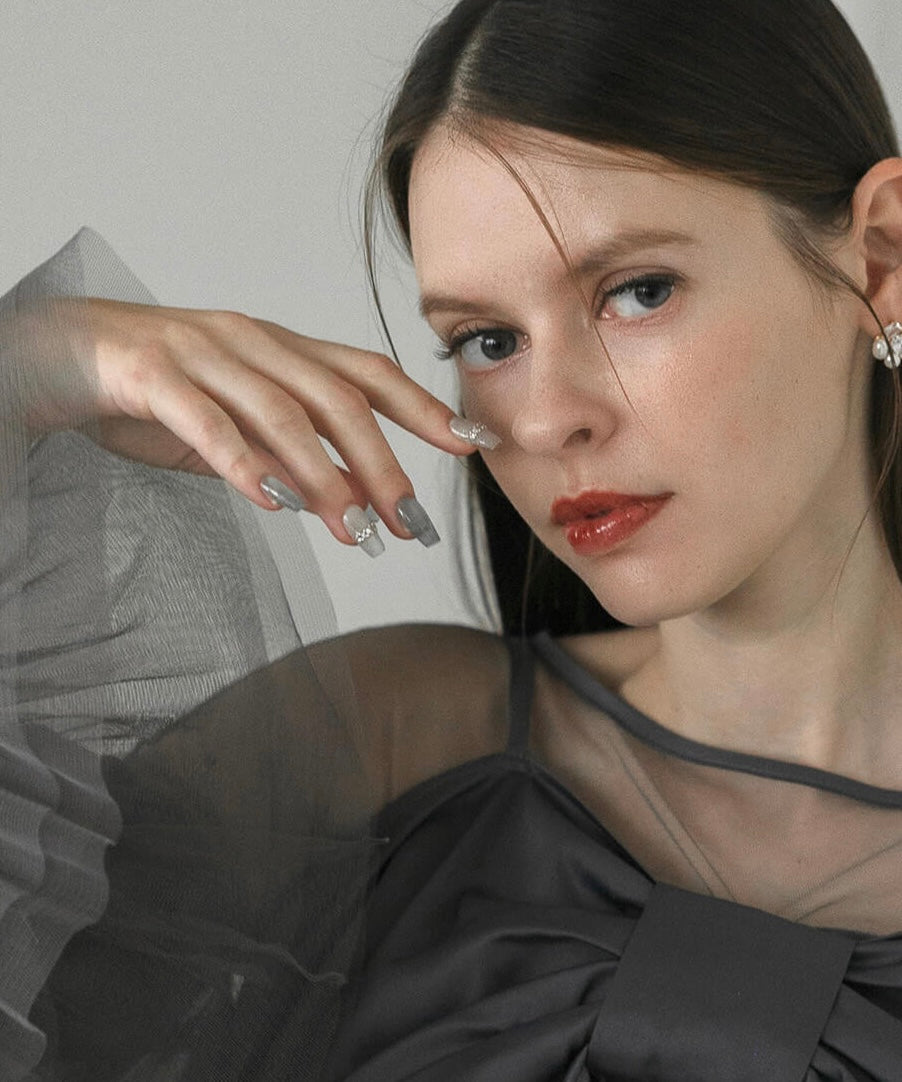 【当日発送】水光ネイルストーンシルバーブルーマグネットバレリーナネイルチップ