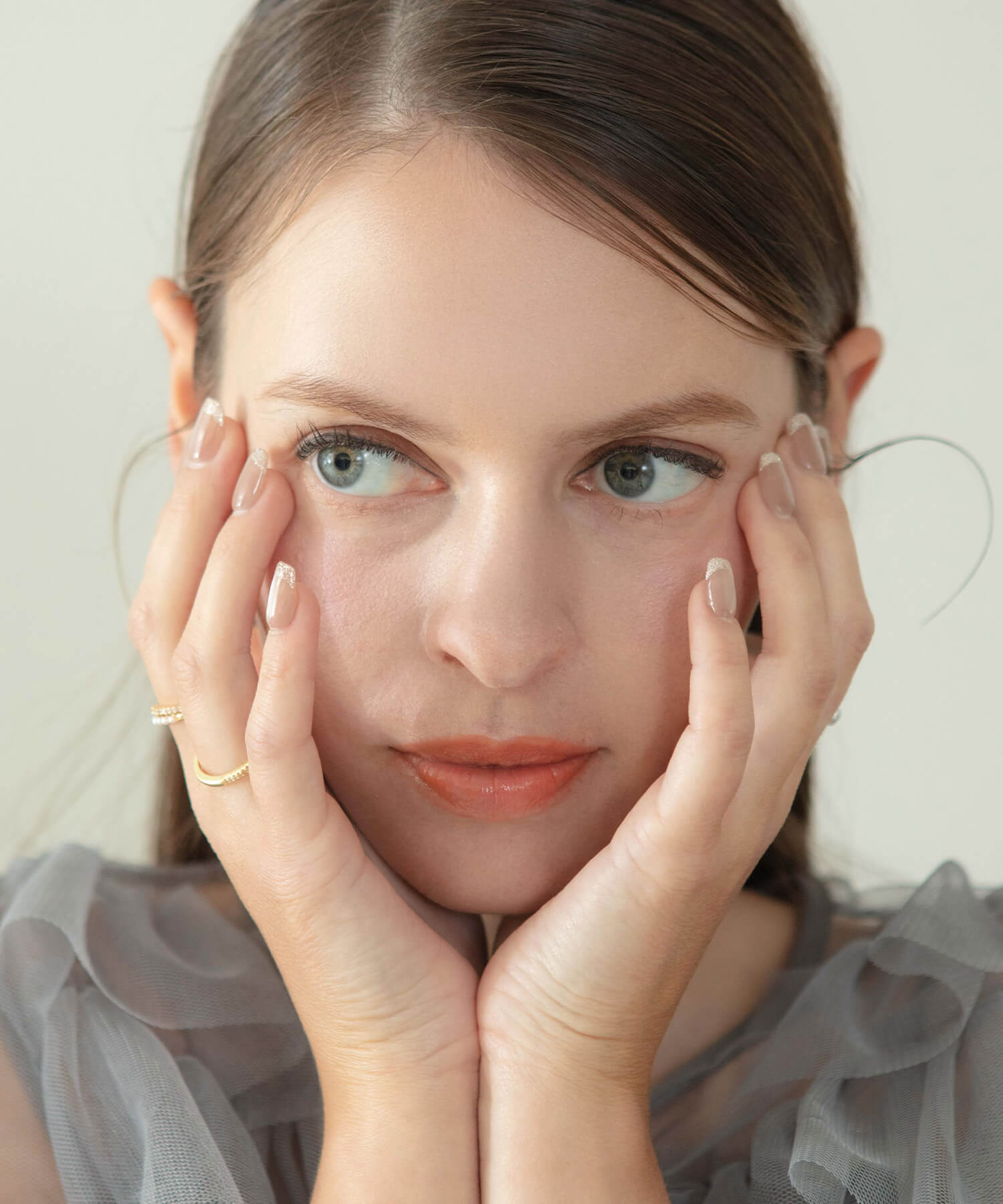 【当日発送】水光ネイルピンクマグネットワンカラーフレンチラメスクエアネイルチップ