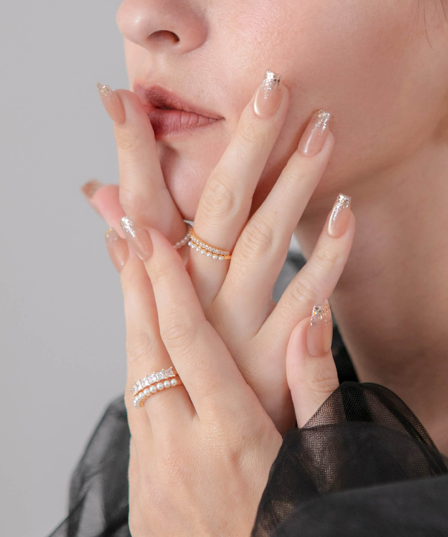 【一部当日発送】水光ネイルピンクマグネットホロラメグラデーションバレリーナネイルチップ