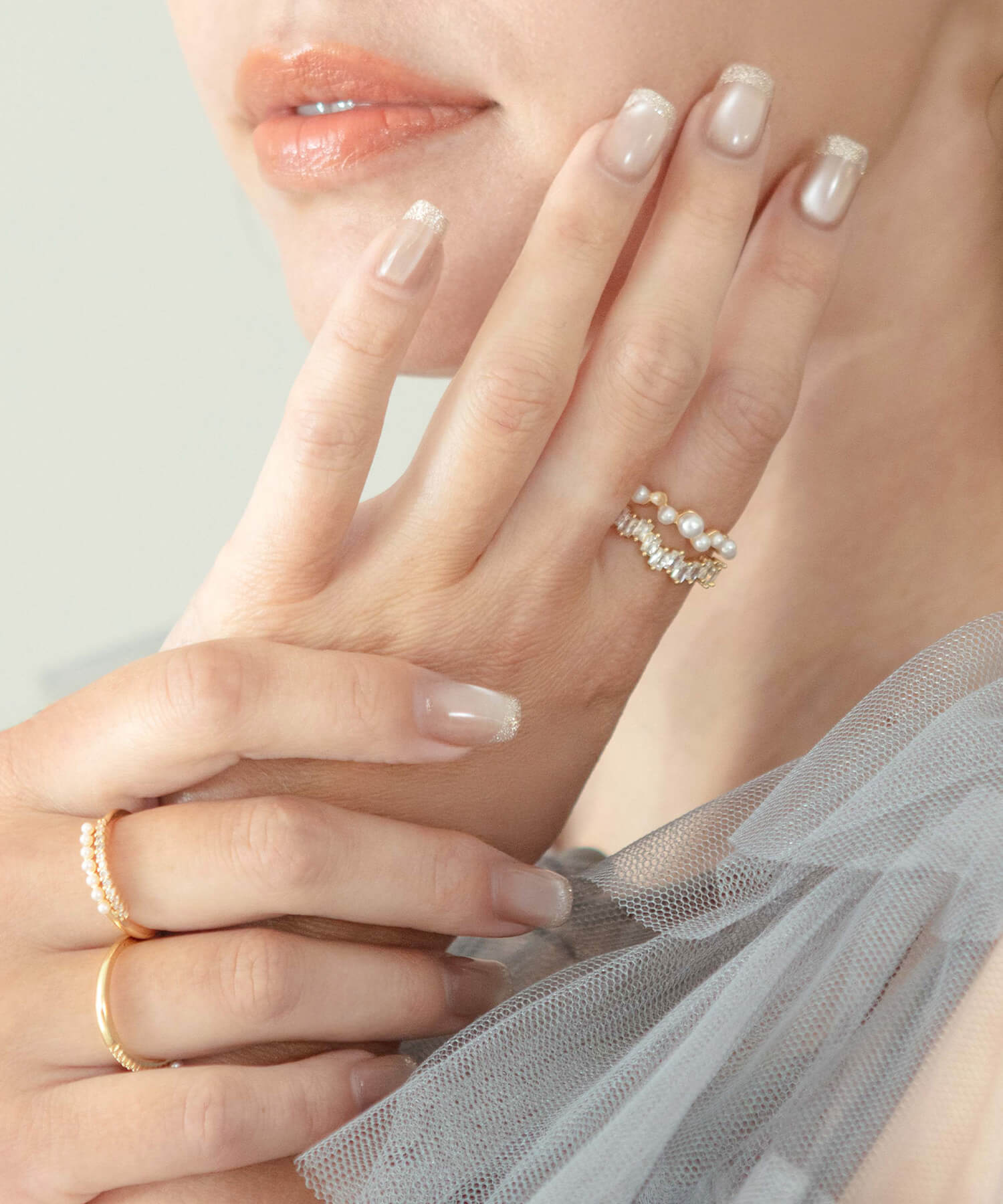 【当日発送】水光ネイルピンクマグネットワンカラーフレンチラメスクエアネイルチップ