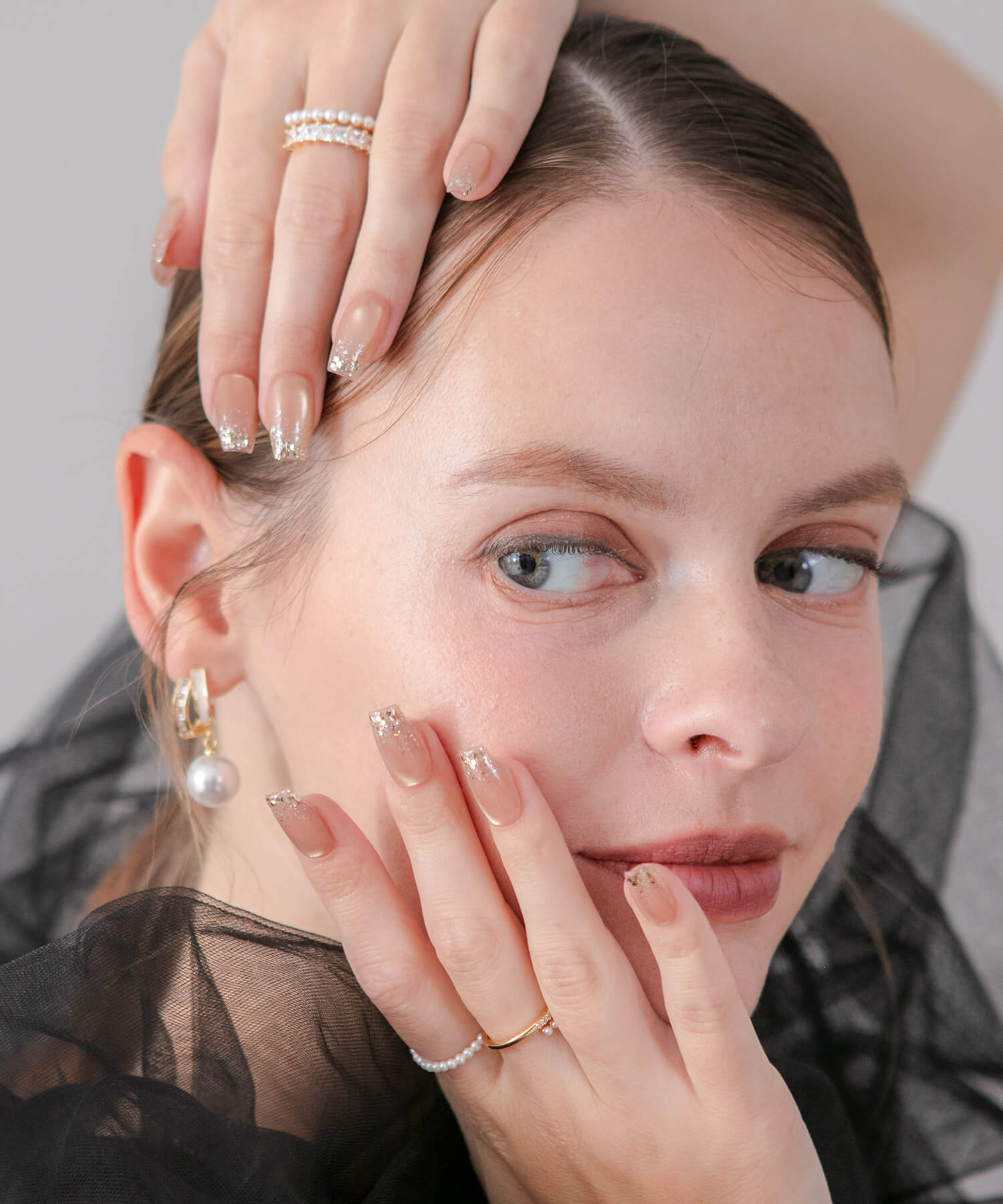 【一部当日発送】水光ネイルピンクマグネットホロラメグラデーションバレリーナネイルチップ