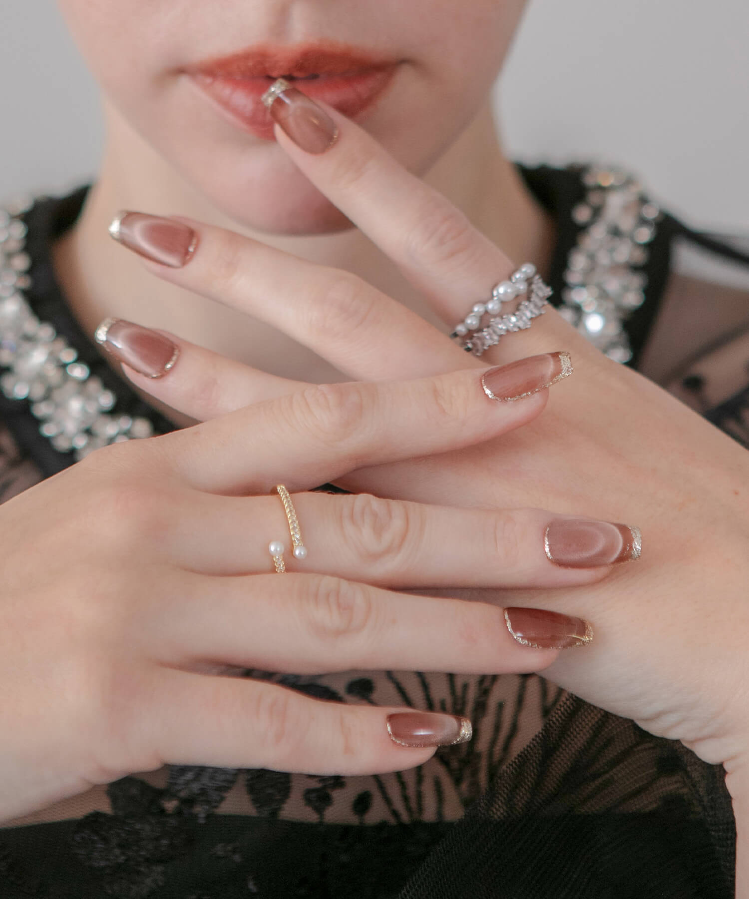 一部当日発送】水光ネイルブラウンマグネットゴールドフレーム