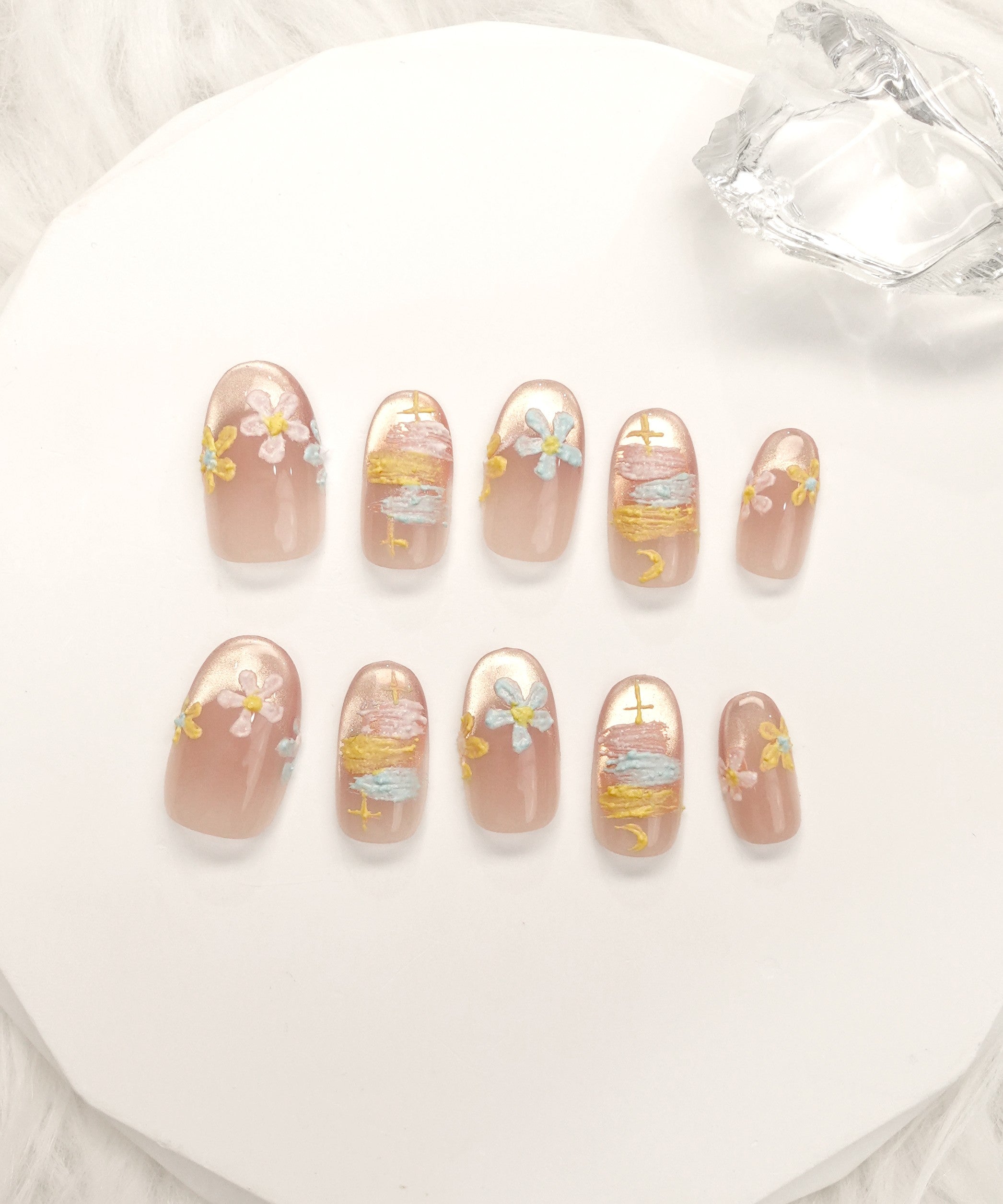 【NEW ITEM】3D水光ネイルオレンジピンクマグネットフレンチフラワープラスターカラフルアートオーバルネイルチップ