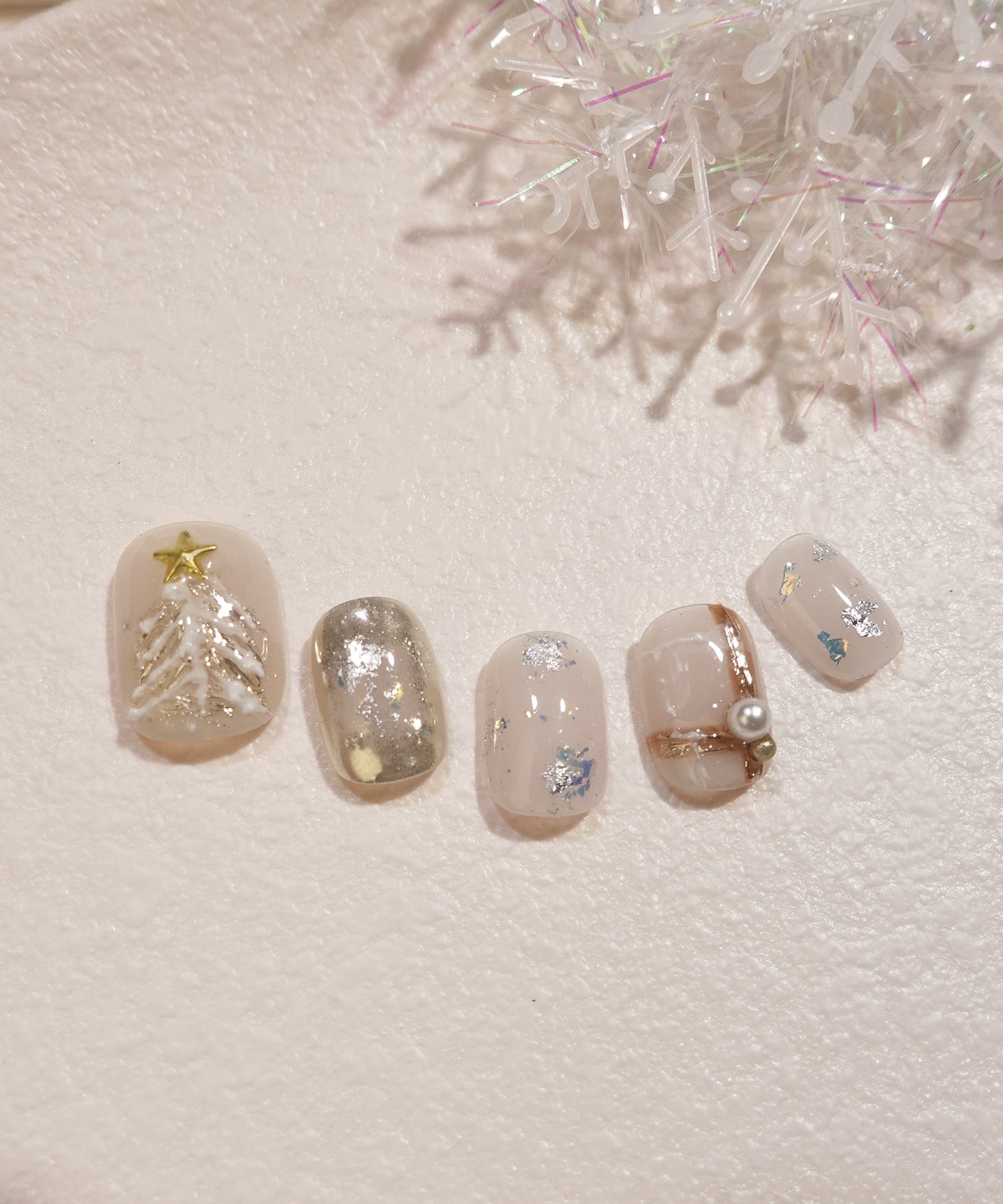 【当日発送】水光ネイルミルキーホワイトチェックミラークリスマスショートスクエアネイルチップ