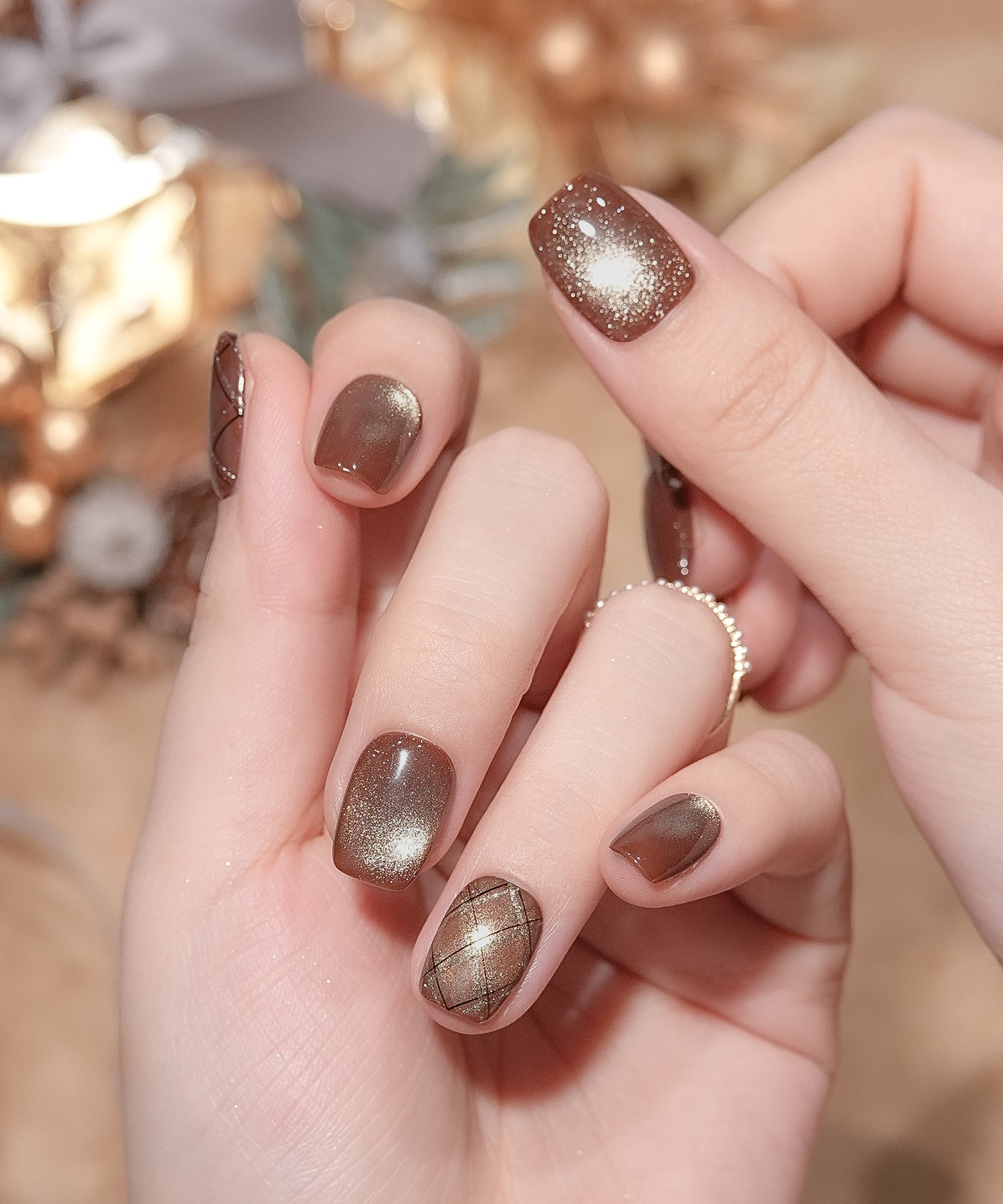 ［42］ネイルチップ マグネットネイル ブラウン 秋ネイル 冬ネイル うるうる ネイルチップ マグネットネイル ブラウンネイル 秋ネイル 冬