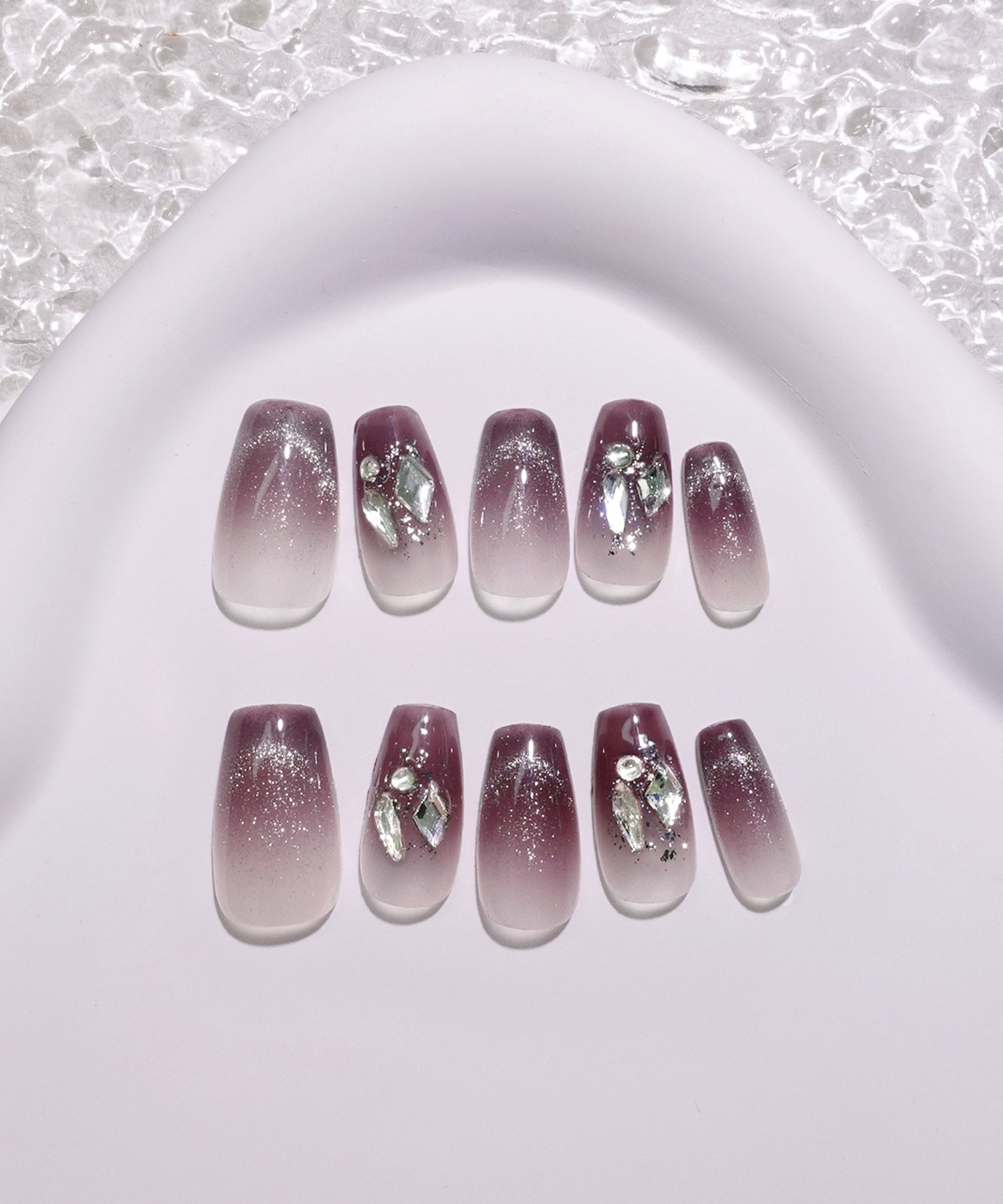 [Same-day shipping] 3D Water Shine Nail Purple Gradient Silver Magnet French Nail Tip