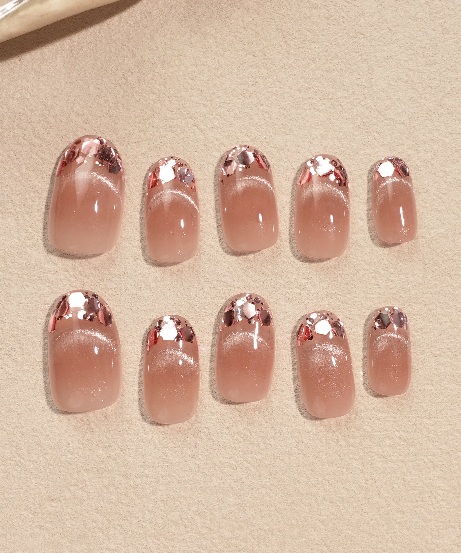 水光ネイルピンクマグネットホログラムフレンチオーバルネイルチップ