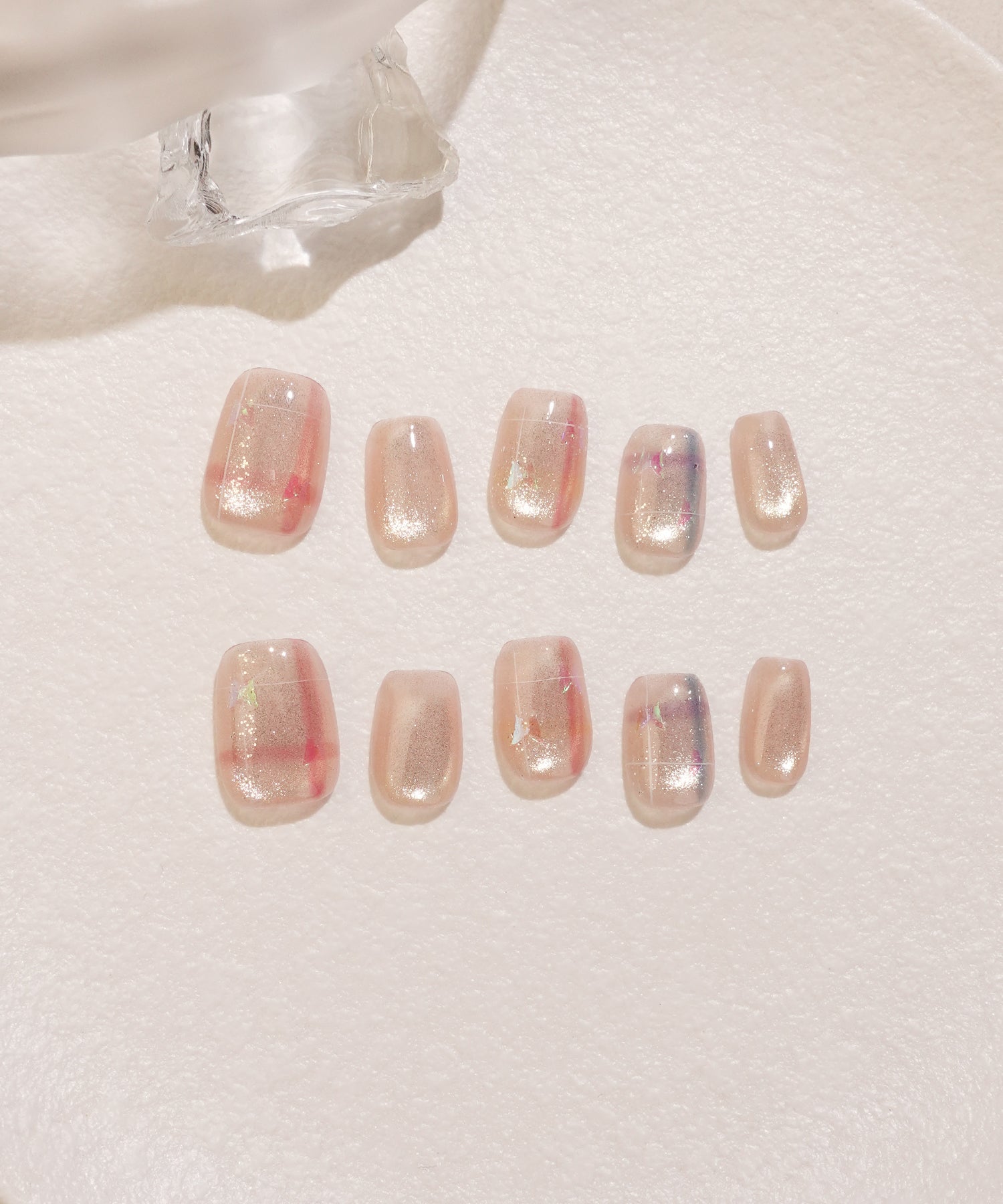 【当日発送】水光ネイルゴールドマグネットバタフライパーツラインアートショートスクエアネイルチップ