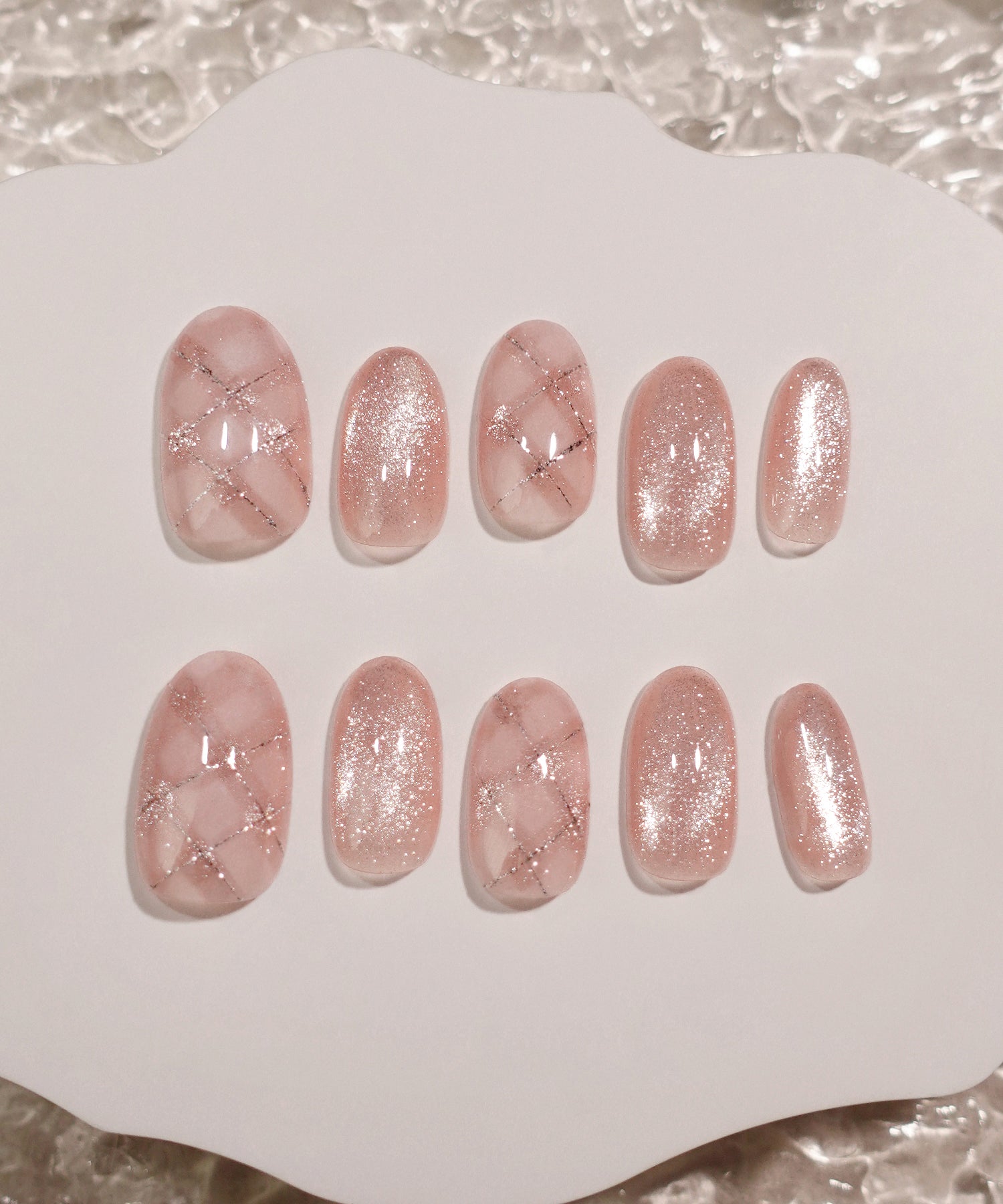 当日発送】水光ネイルピンクマグネットチェックアートシルバーラメ