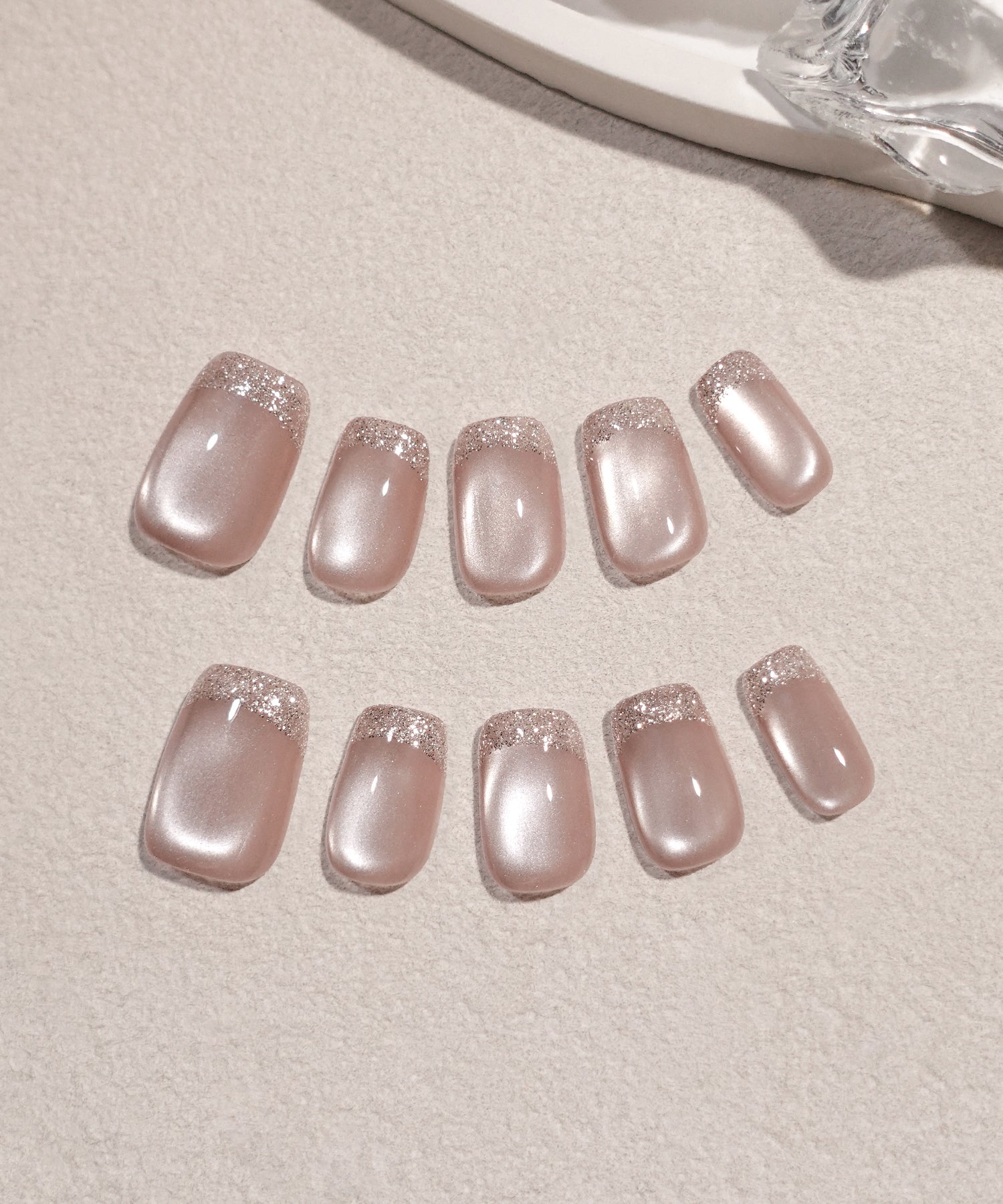 【当日発送】水光ネイルピンクマグネットワンカラーフレンチラメスクエアネイルチップ