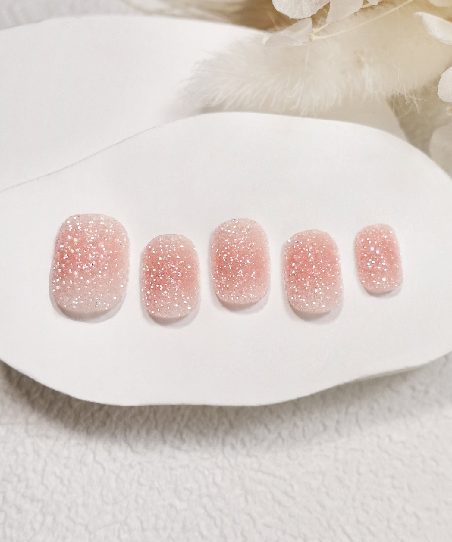 【当日発送】水光ネイルピンクチークシュガーラメショートラウンドネイルチップ