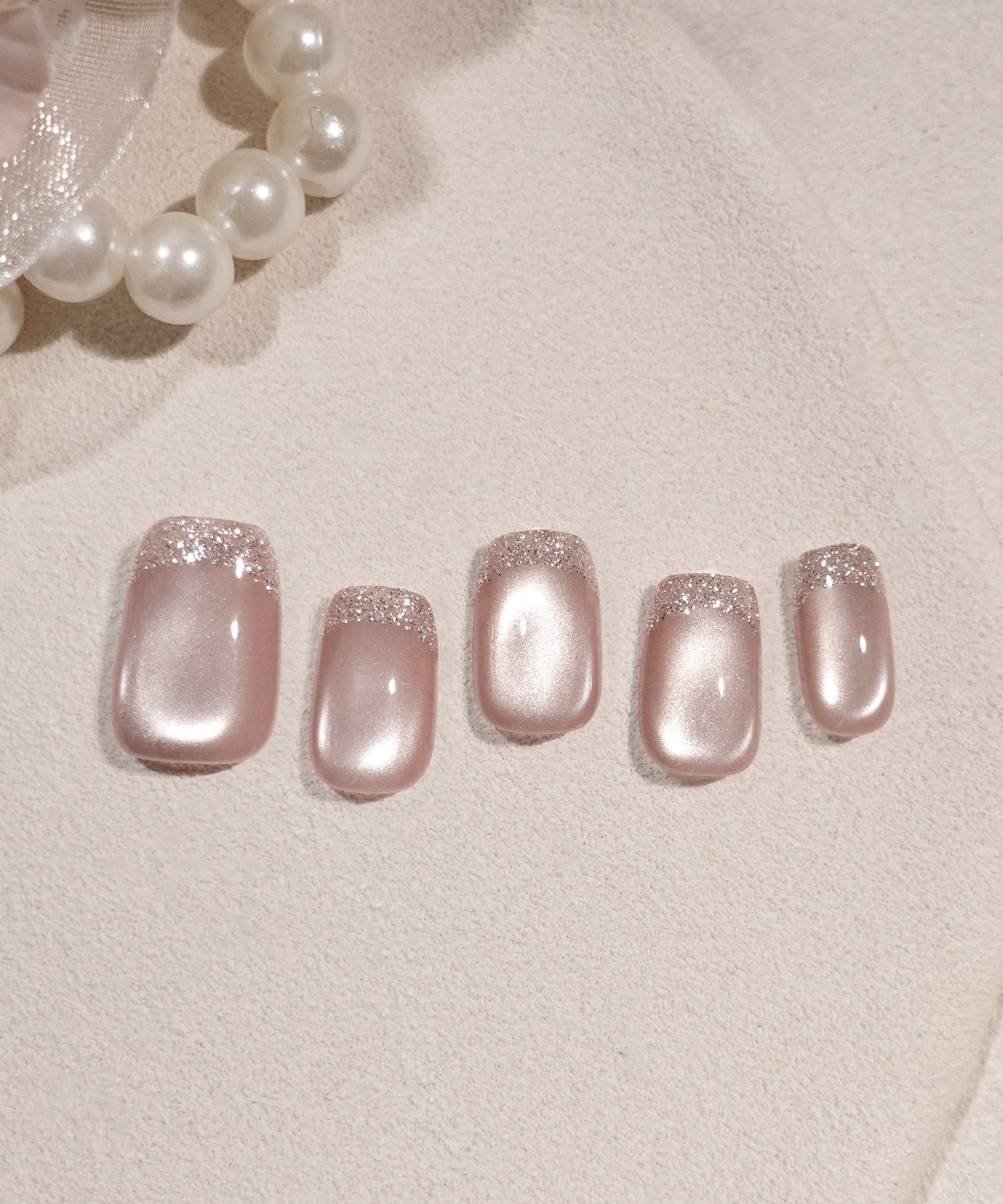 【当日発送】水光ネイルピンクマグネットワンカラーフレンチラメスクエアネイルチップ