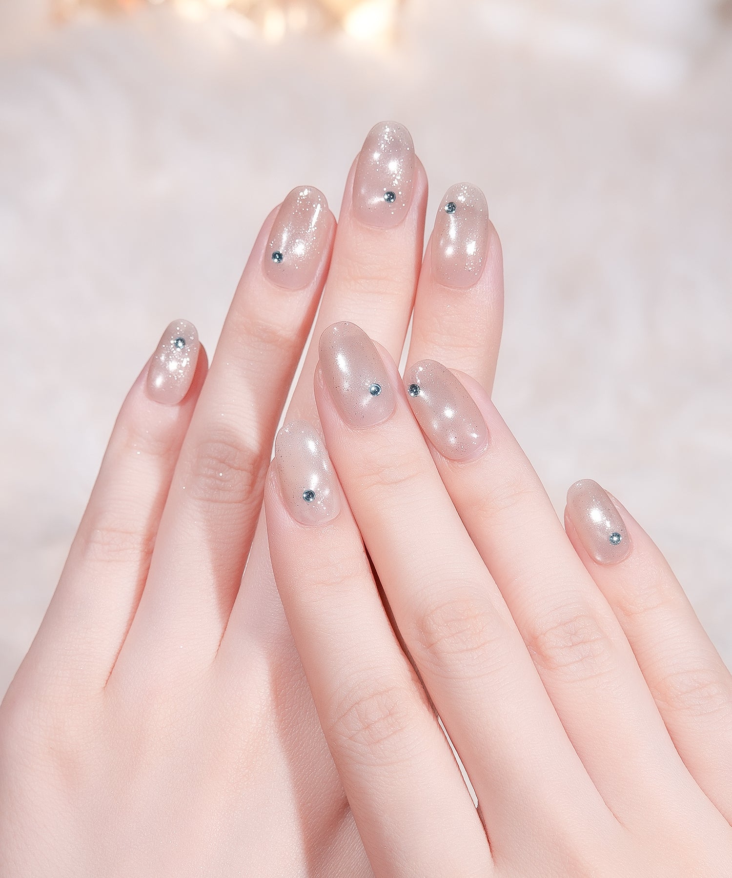 【当日発送】水光ネイルナチュラルワンカラーマグネットブルーストーンラメオーバルネイルチップ