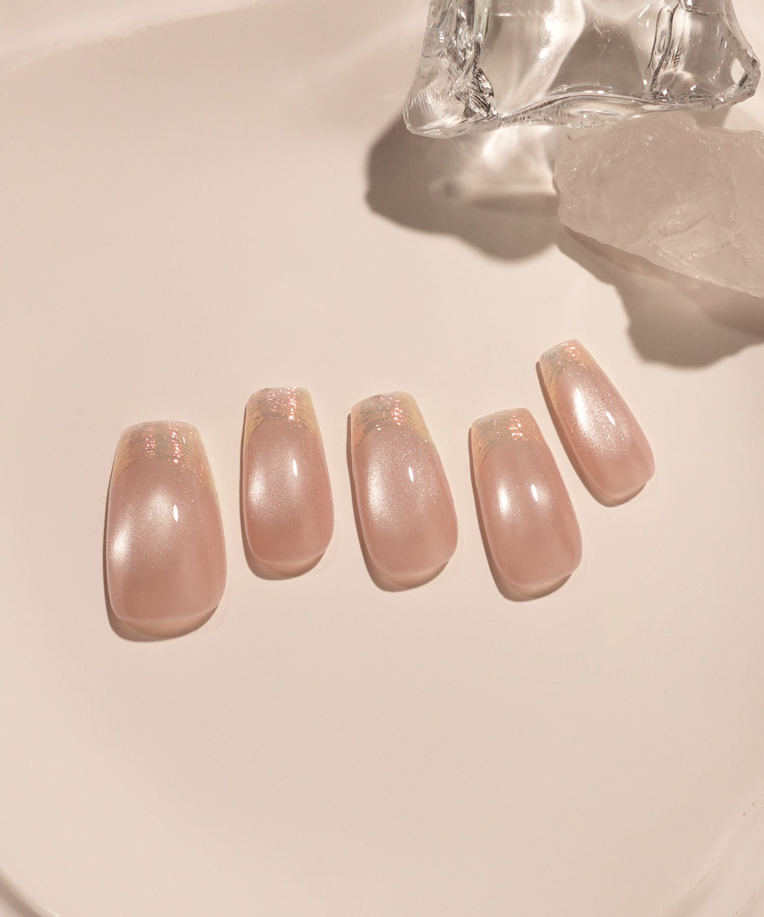 【当日発送】水光ネイルピンクマグネットオーロラミラーフレンチバレリーナネイルチップ