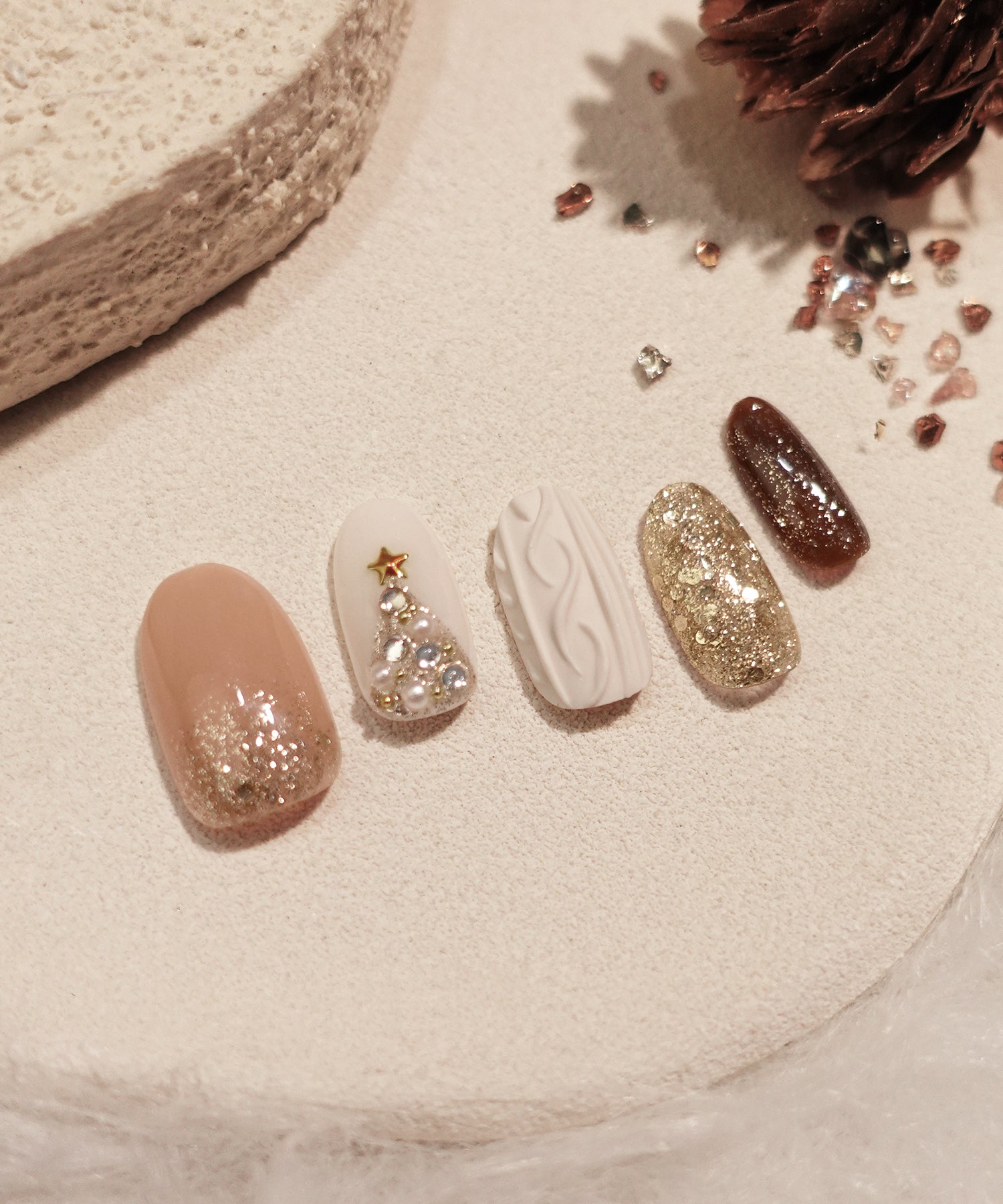 当日発送】水光ネイルウィンターニットツリーアートグリッター