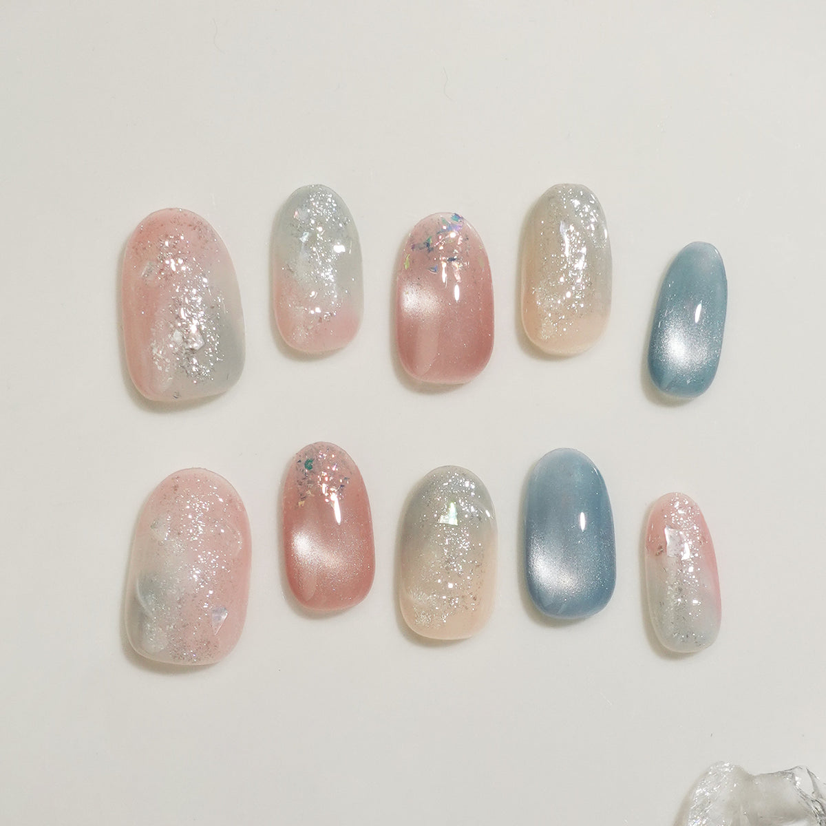 予約販売】水光ネイルピンクブルーマグネットグラデーションラメシェル 