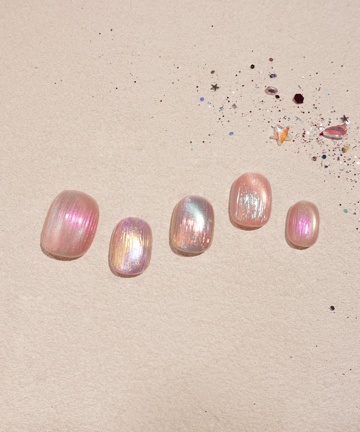 【当日発送】水光ネイルピンクマグネットオーロラシアーラインショートラウンドネイルチップ