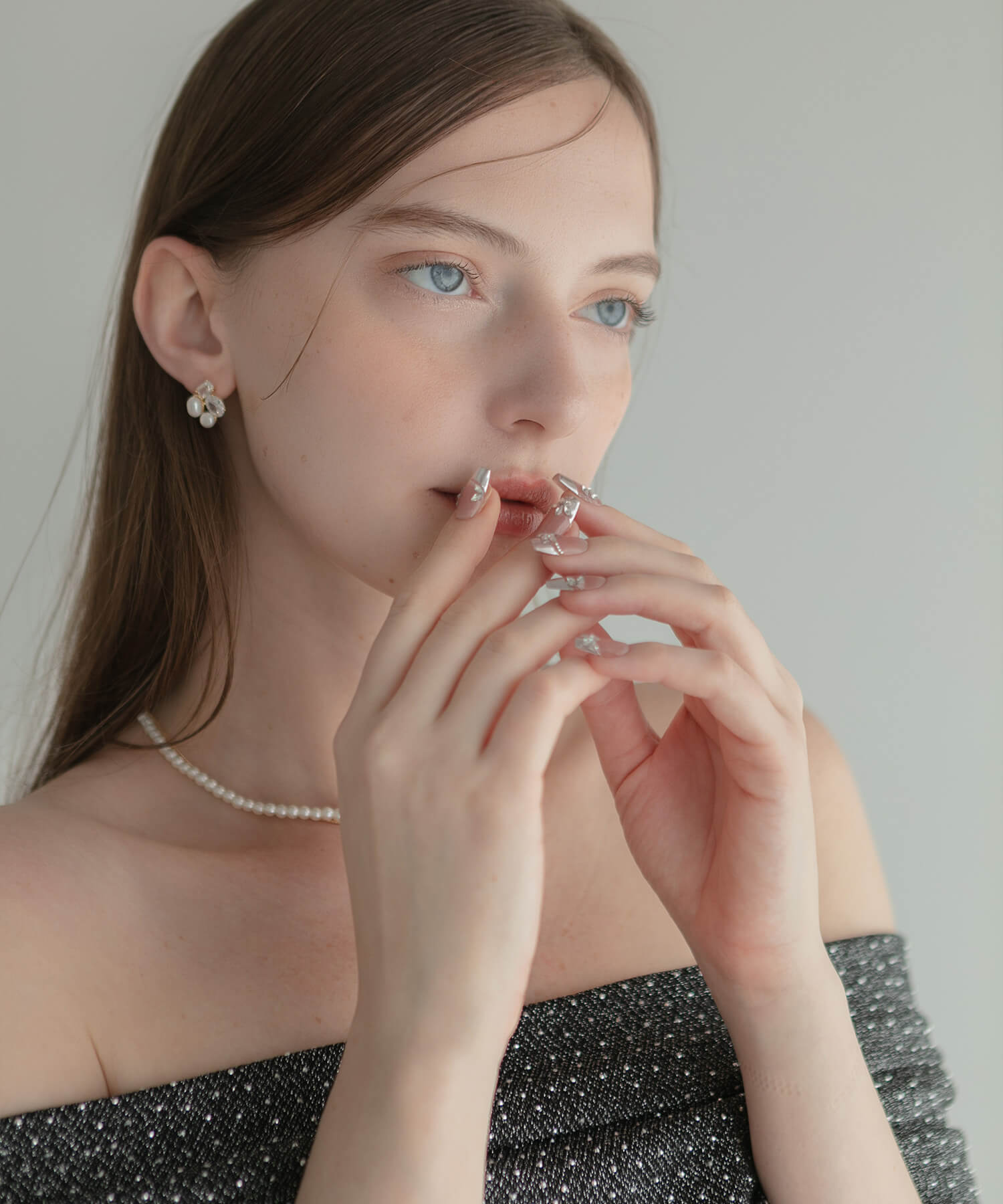 【当日発送】水光ネイルピンクミラーフレンチストーンフラワーワンホンバレリーナネイルチップ