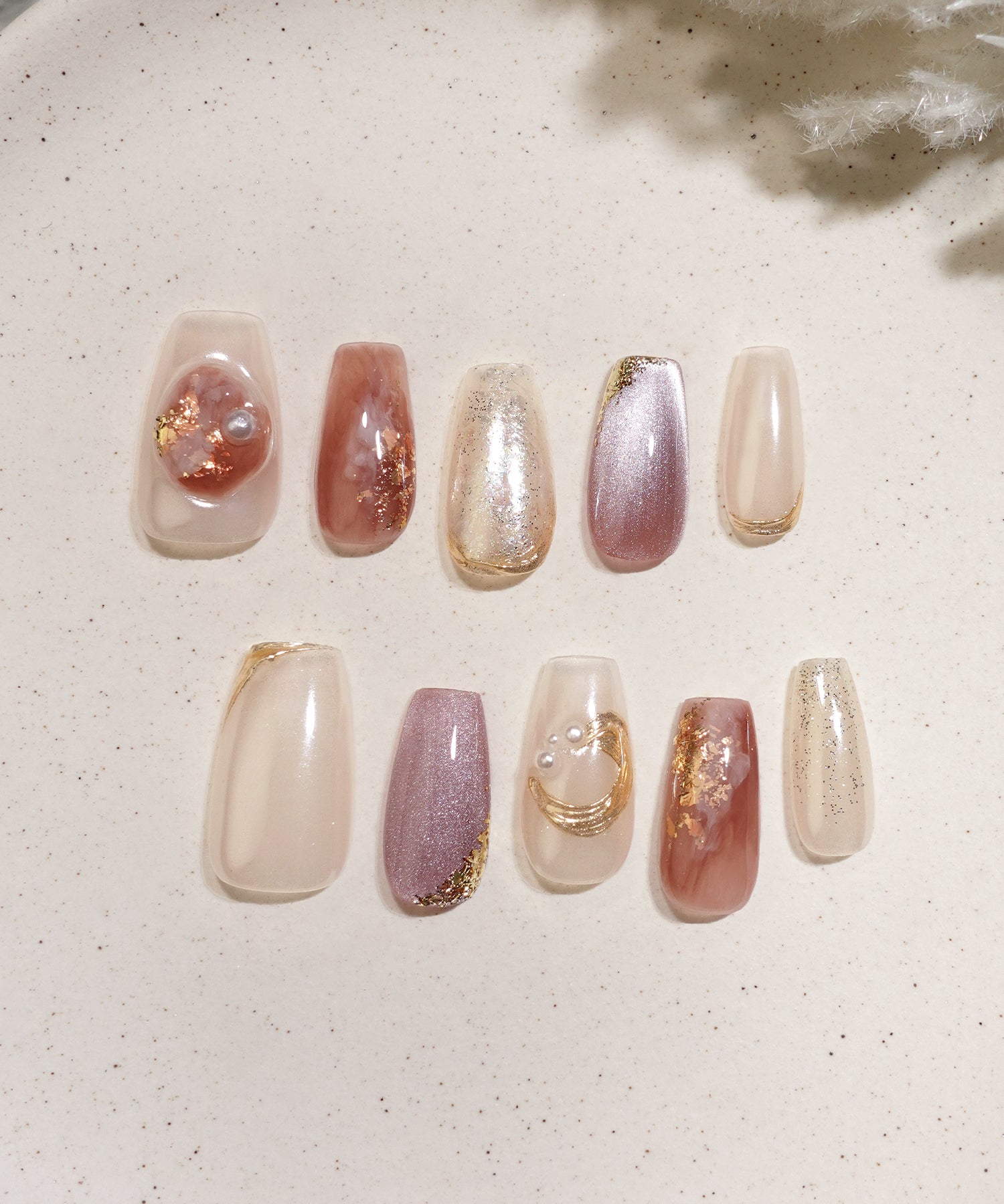 【COMING SOON】水光ネイルホワイトミラーニュアンスゴールドミラーアートパールホロラメバレリーナネイルチップ