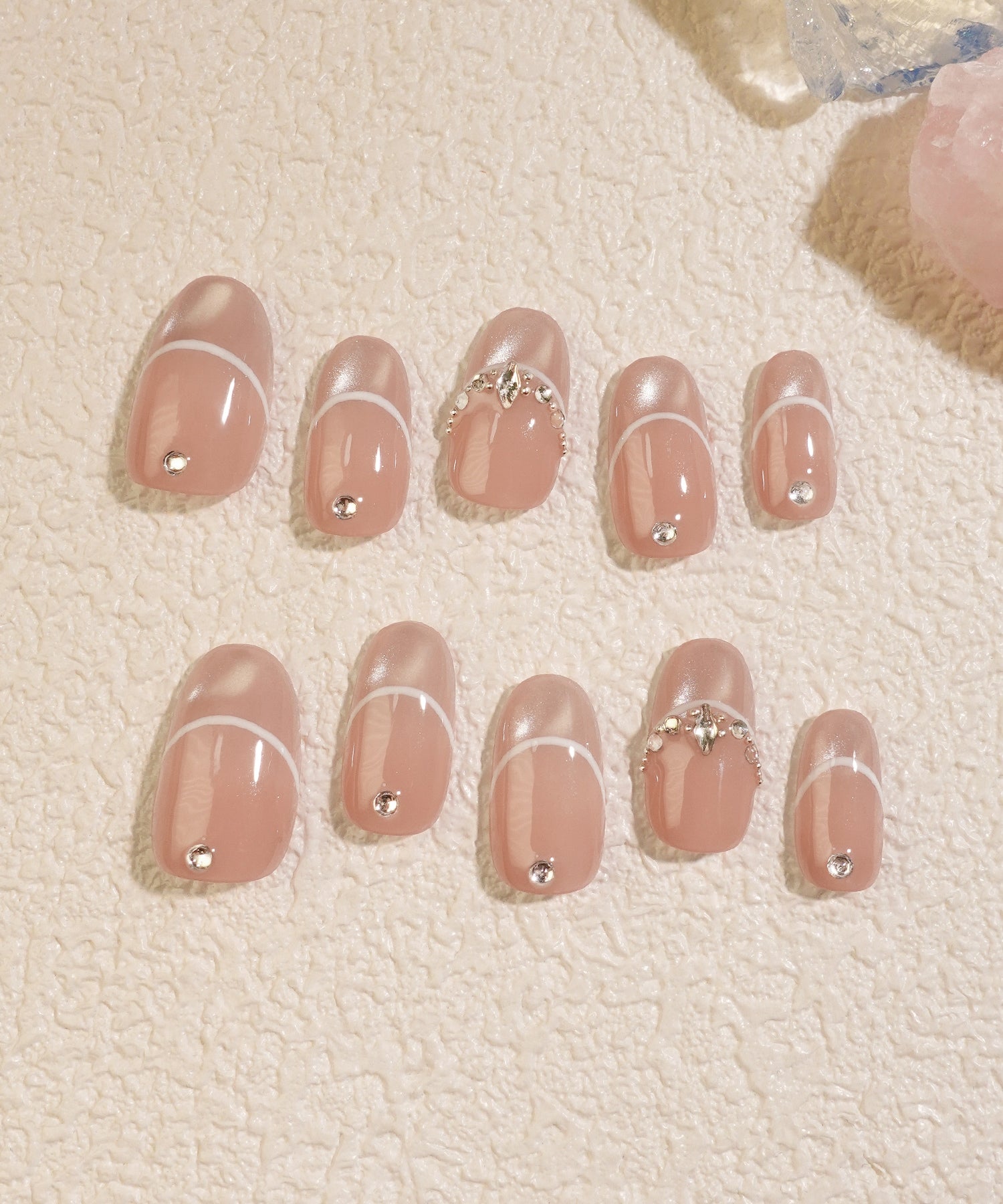 Same-Day Shipping] Glassy Pink Magnetic French Rhinestone Oval Press-