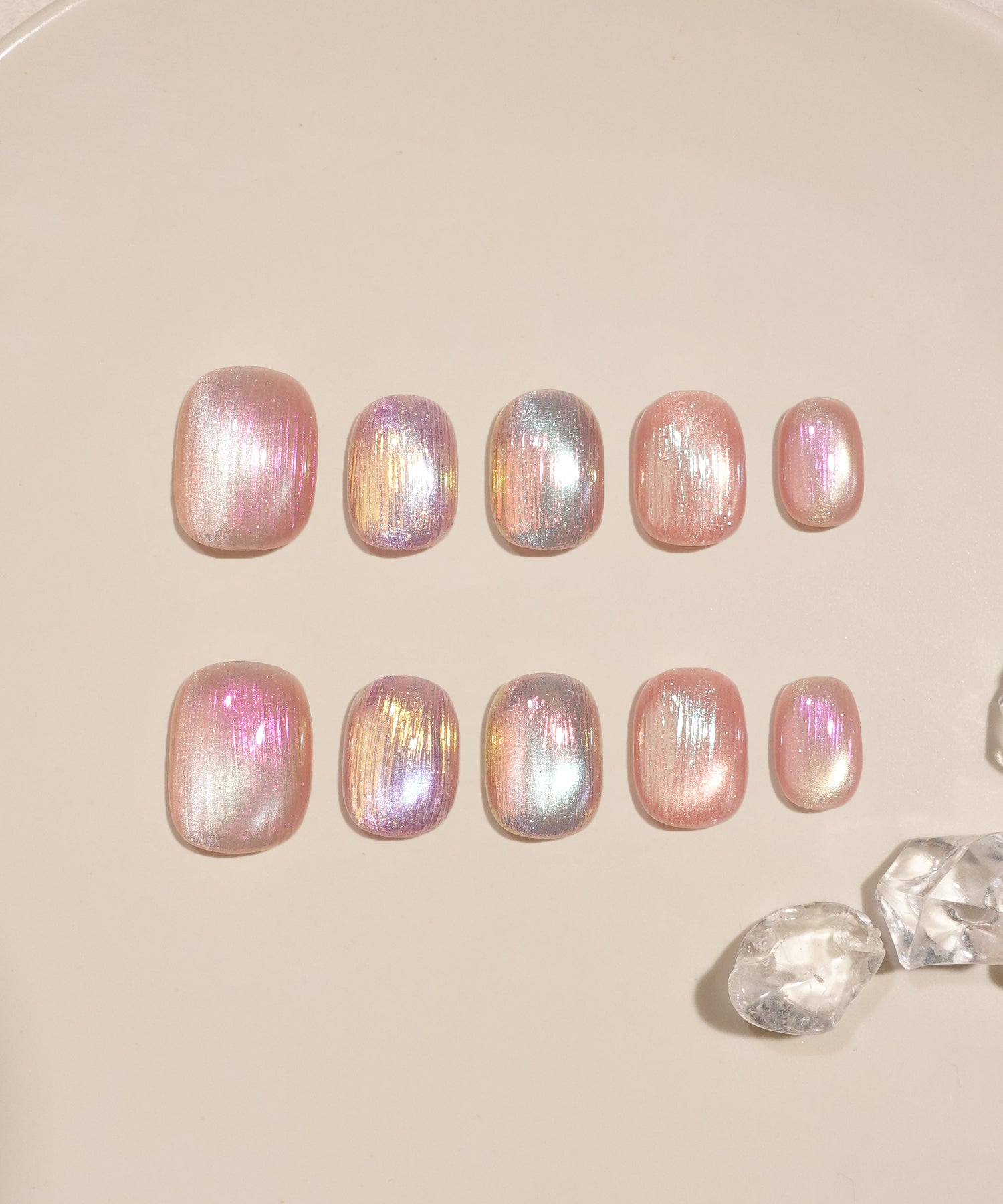 【当日発送】水光ネイルピンクマグネットオーロラシアーラインショートラウンドネイルチップ