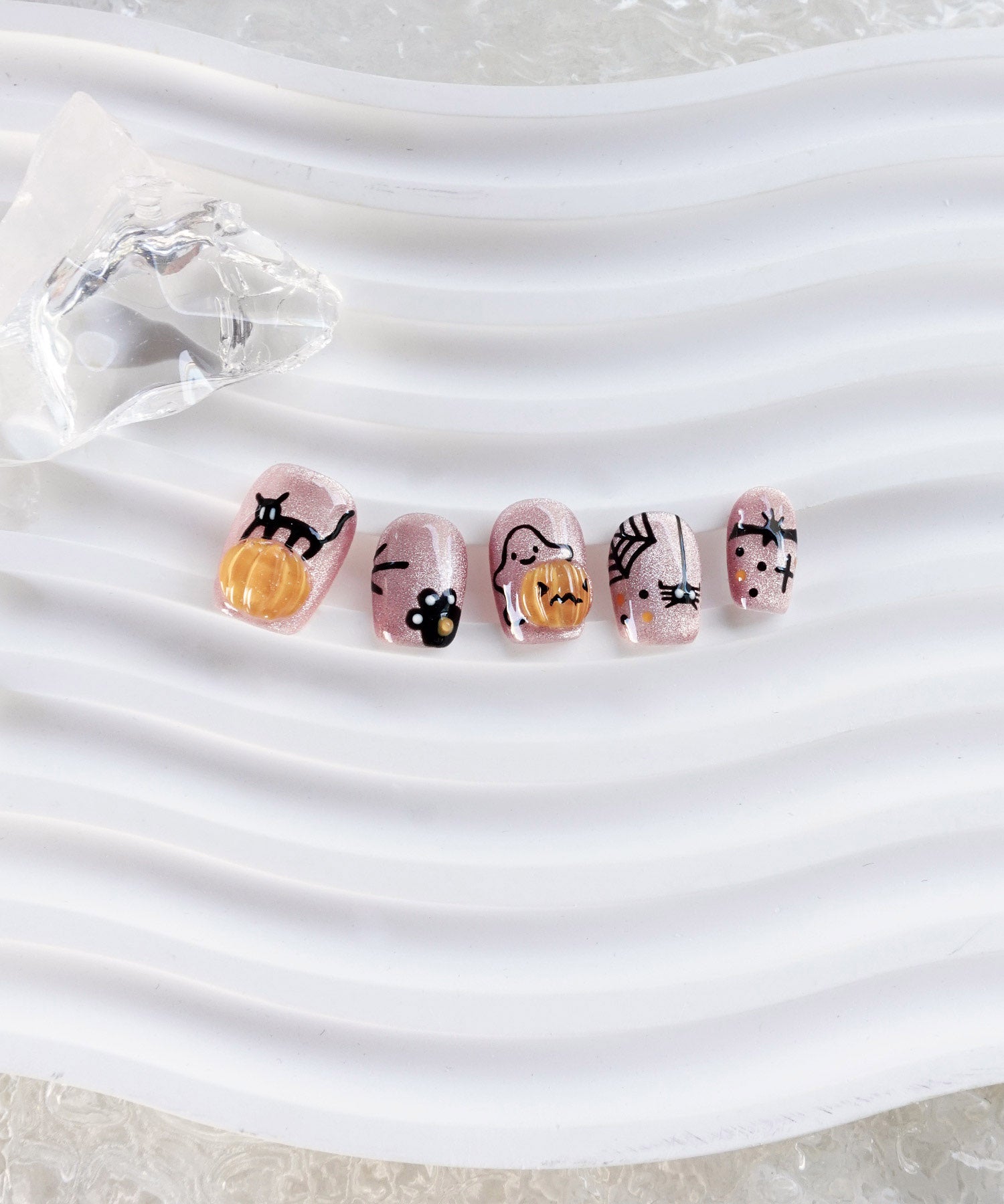 [Same-day shipping] 3D Water Shine Nail Pink Magnet Halloween 3D Art Cat Pumpkin Spider Event Nail Tips
