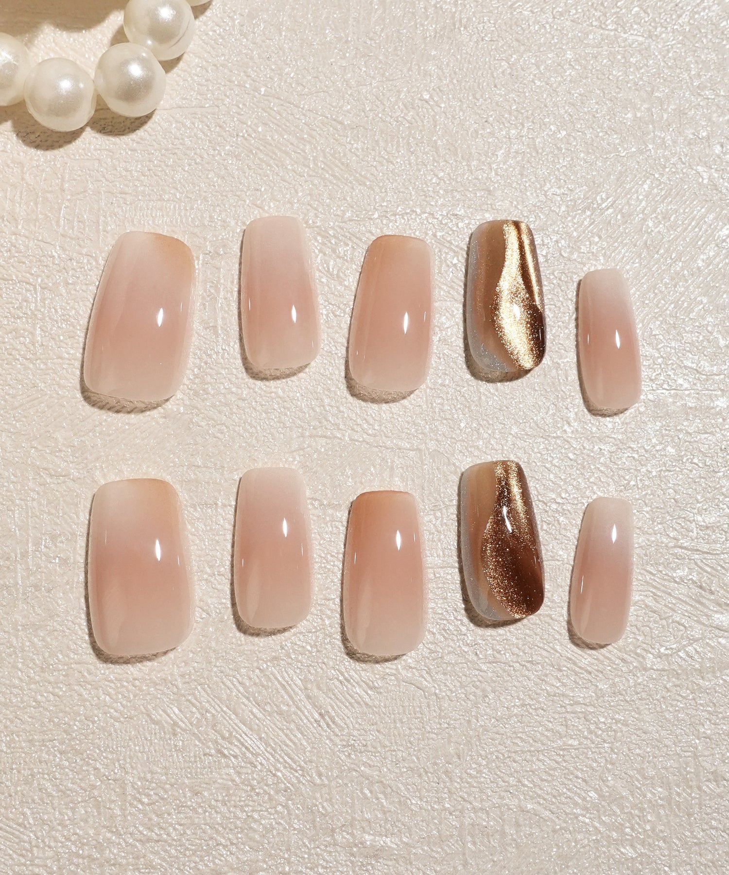 【COMING SOON】水光ネイルシアーピンクベージュニュアンスグラデーションマグネットウェーブスクエアネイルチップ