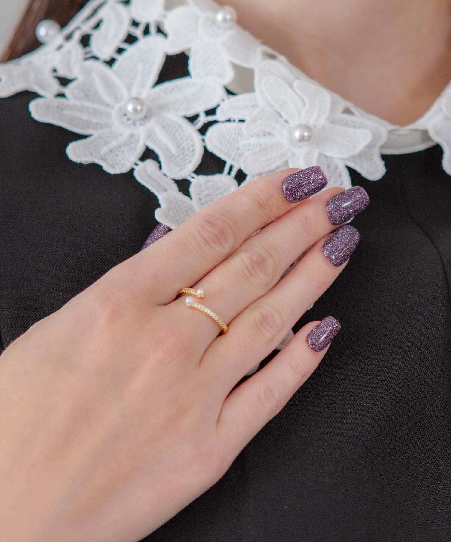 【当日発送】水光ネイルダークパープルワンカラーラメスクエアネイルチップ