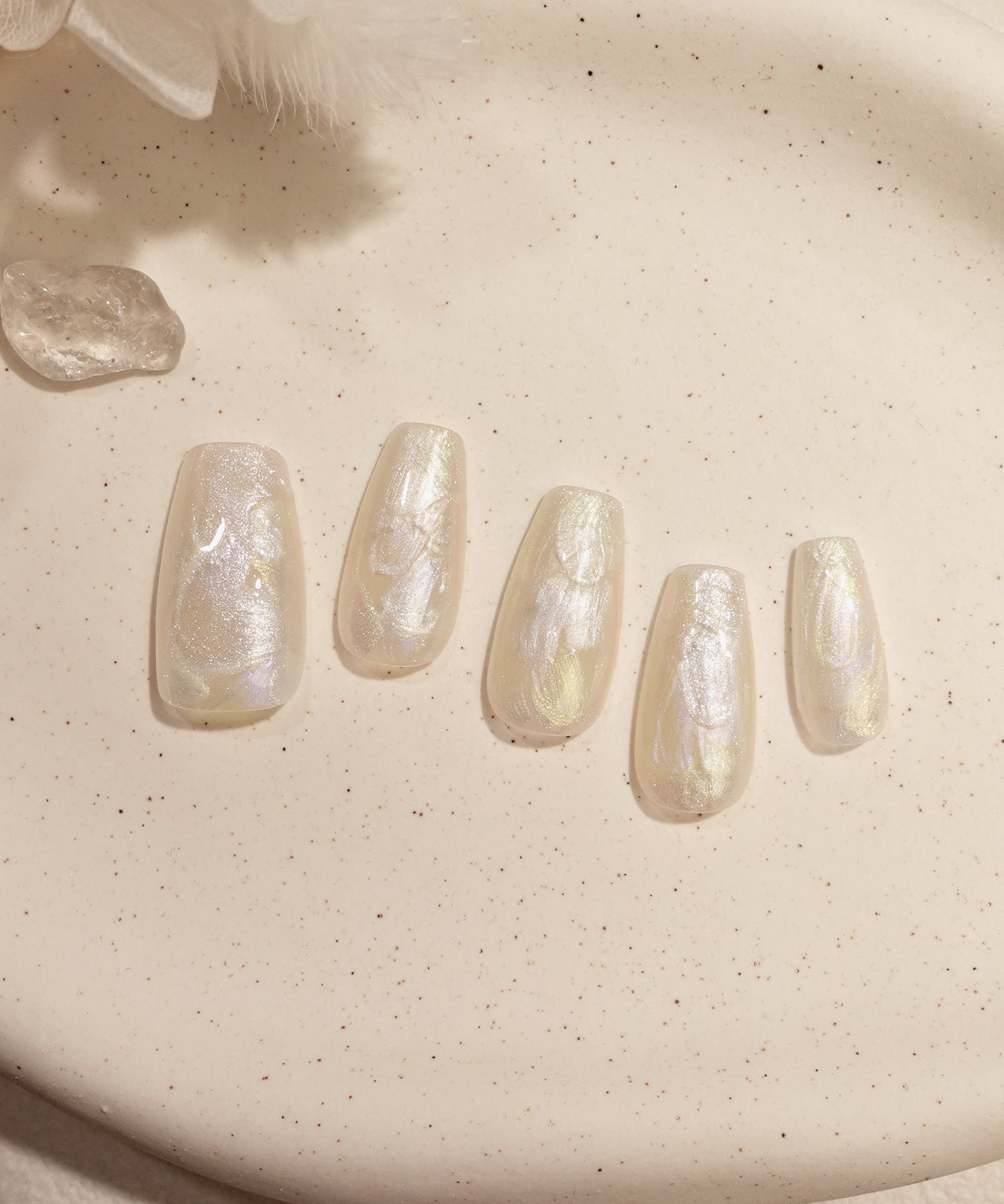 【当日発送】水光ネイルミルキーホワイトベースオーロラペイントバレリーナネイルチップ