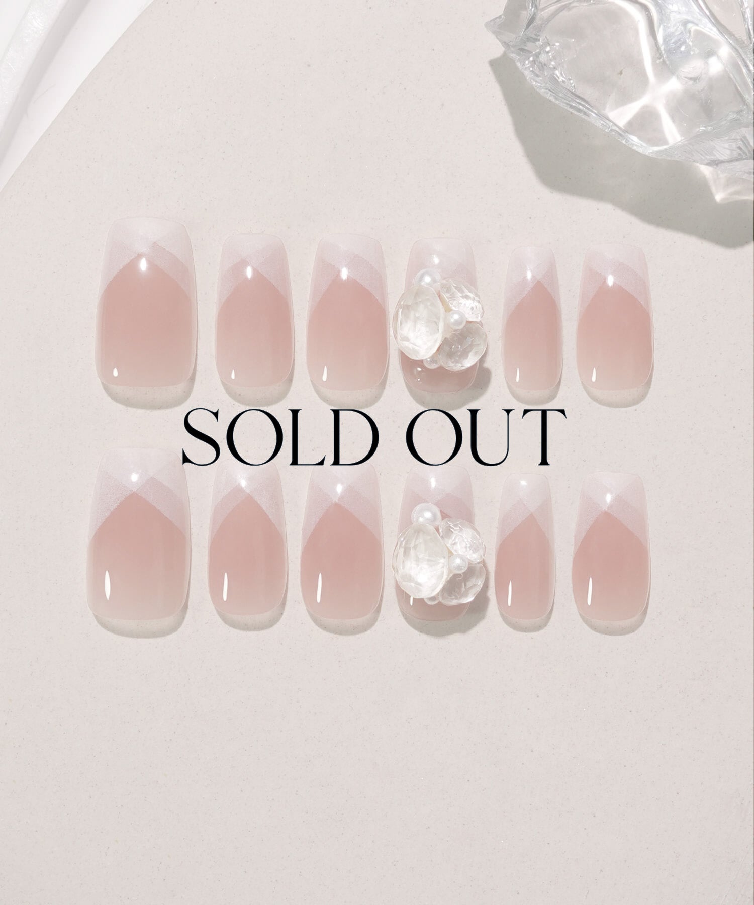 【SOLD OUT】3D水光ネイル2WAYピンクワンホンクロスフレンチVカットパールスクエアネイルチップ