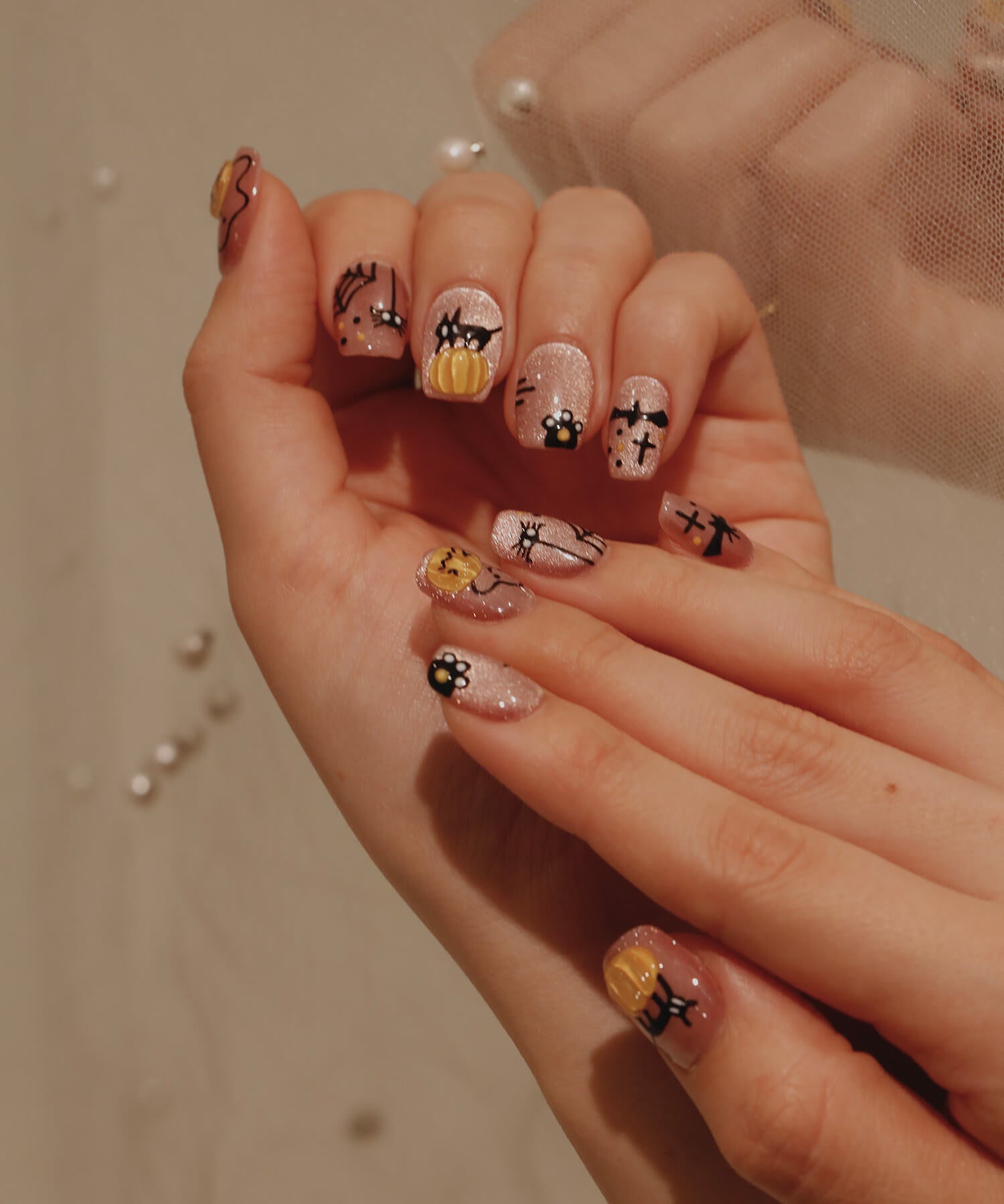 [Same-day shipping] 3D Water Shine Nail Pink Magnet Halloween 3D Art Cat Pumpkin Spider Event Nail Tips