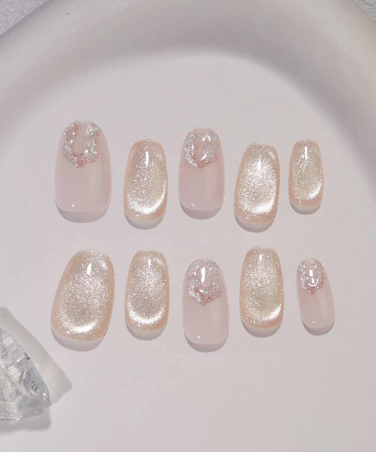 【COMING SOON】水光ネイルピンクマグネットラメアートオーバルネイルチップ