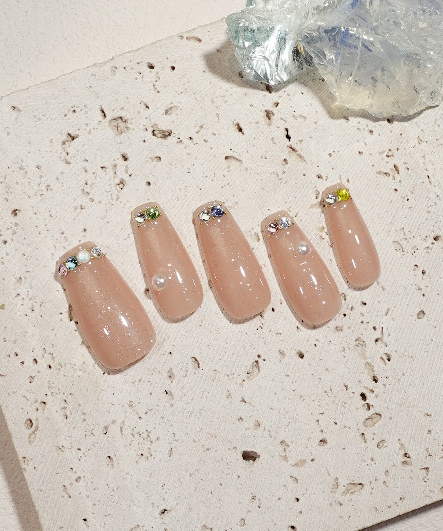 COMING SOON】水光ネイルナチュラルピンクカラフルストーンパールラメ