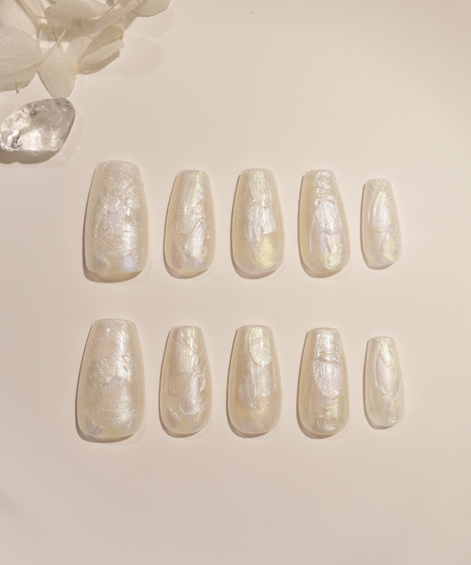 【当日発送】水光ネイルミルキーホワイトベースオーロラペイントバレリーナネイルチップ