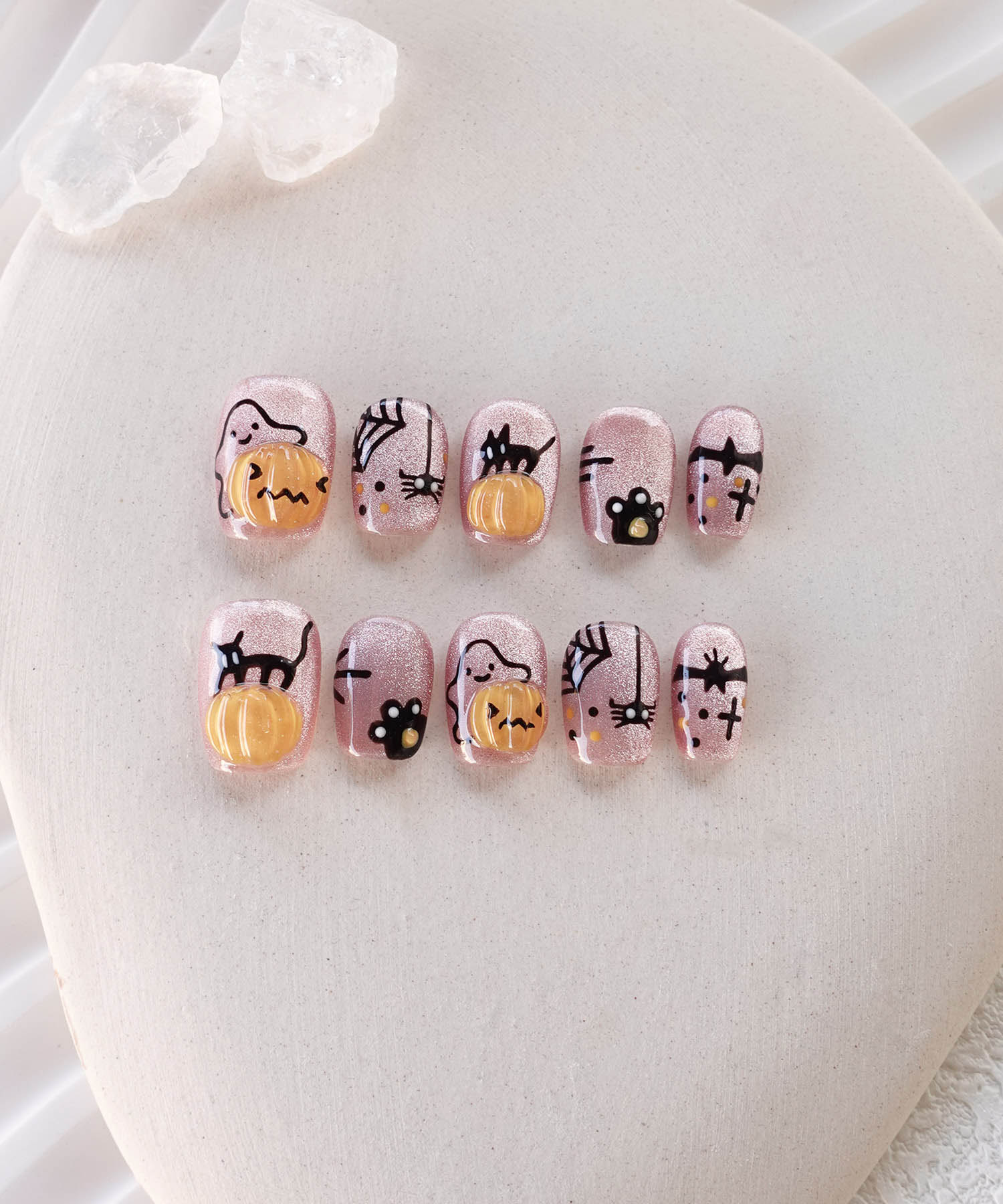 [Same-day shipping] 3D Water Shine Nail Pink Magnet Halloween 3D Art Cat Pumpkin Spider Event Nail Tips
