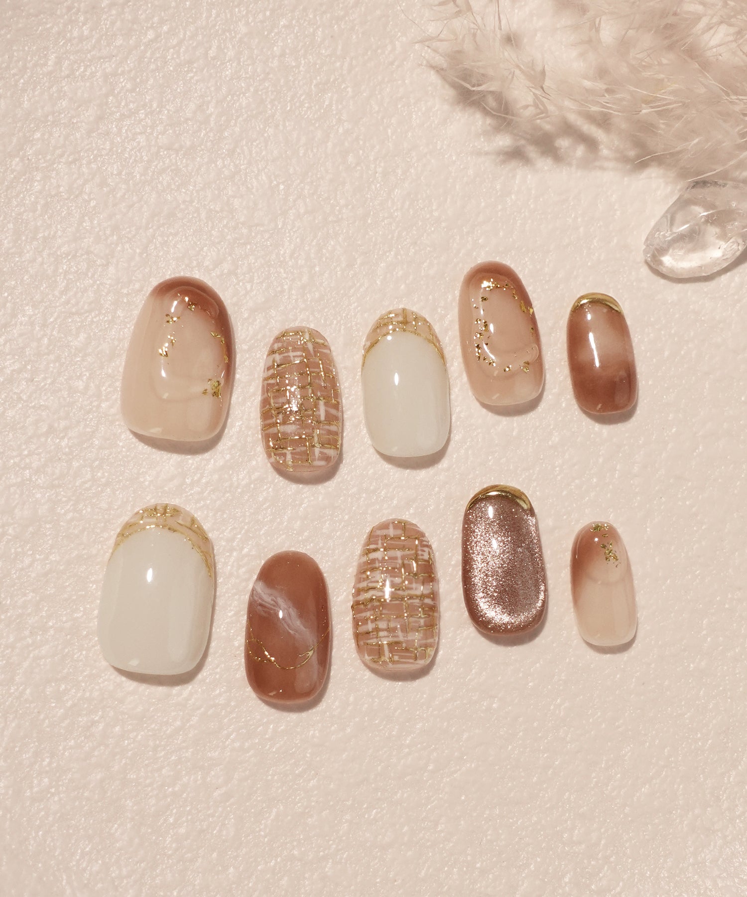 当日発送】水光ネイルモカベージュニュアンスフレンチツイードデザイン